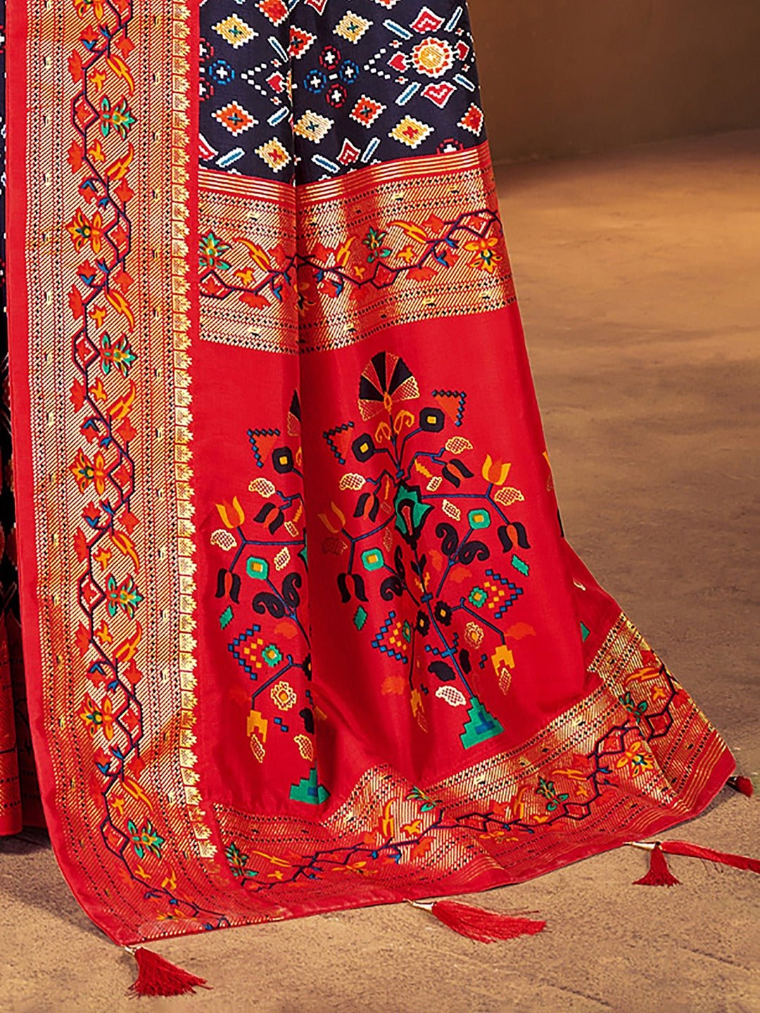 Red & Blue Patola Silk Saree - Ressa