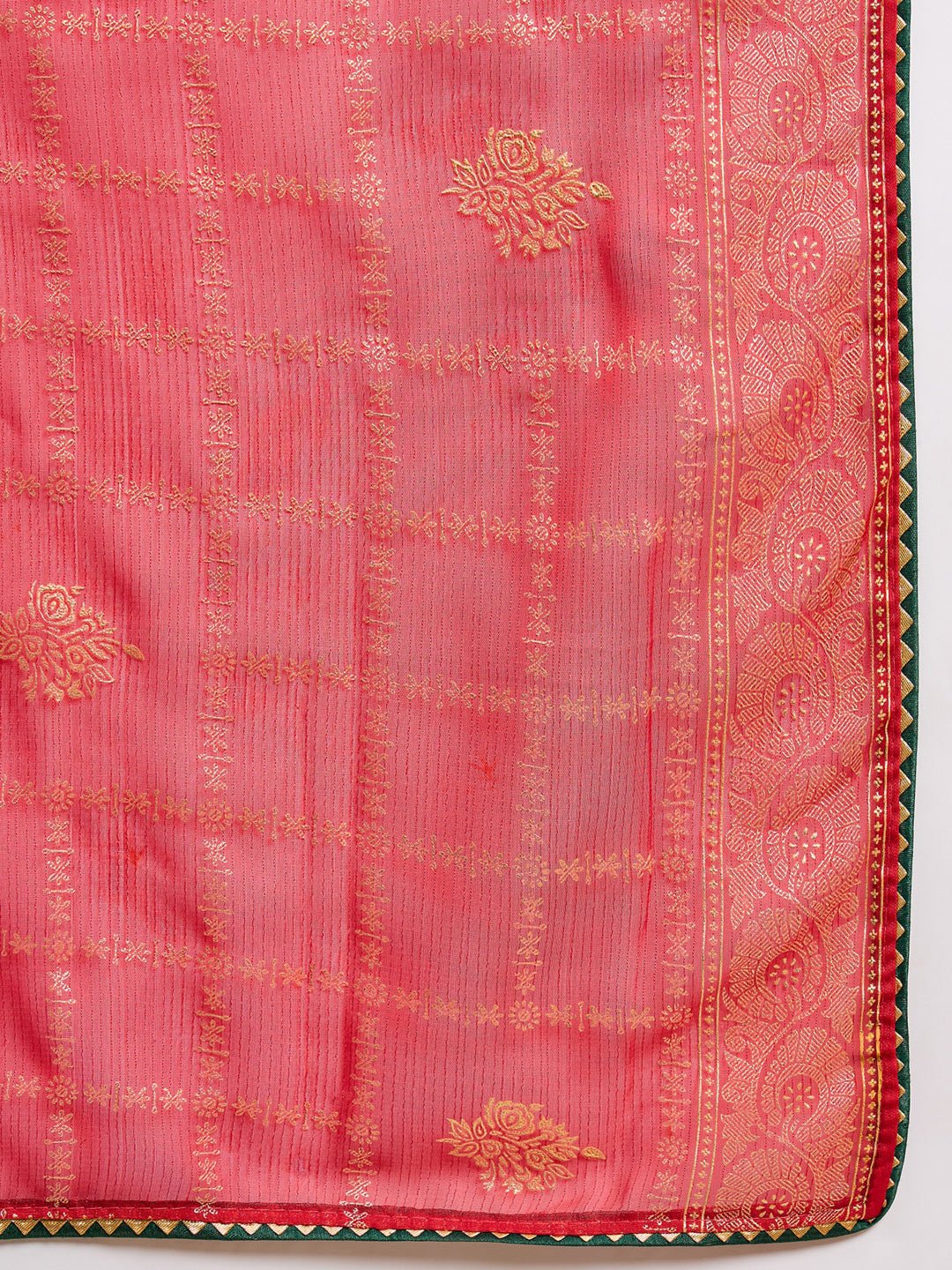 Red Chiffon Foil Printed Saree - Ressa