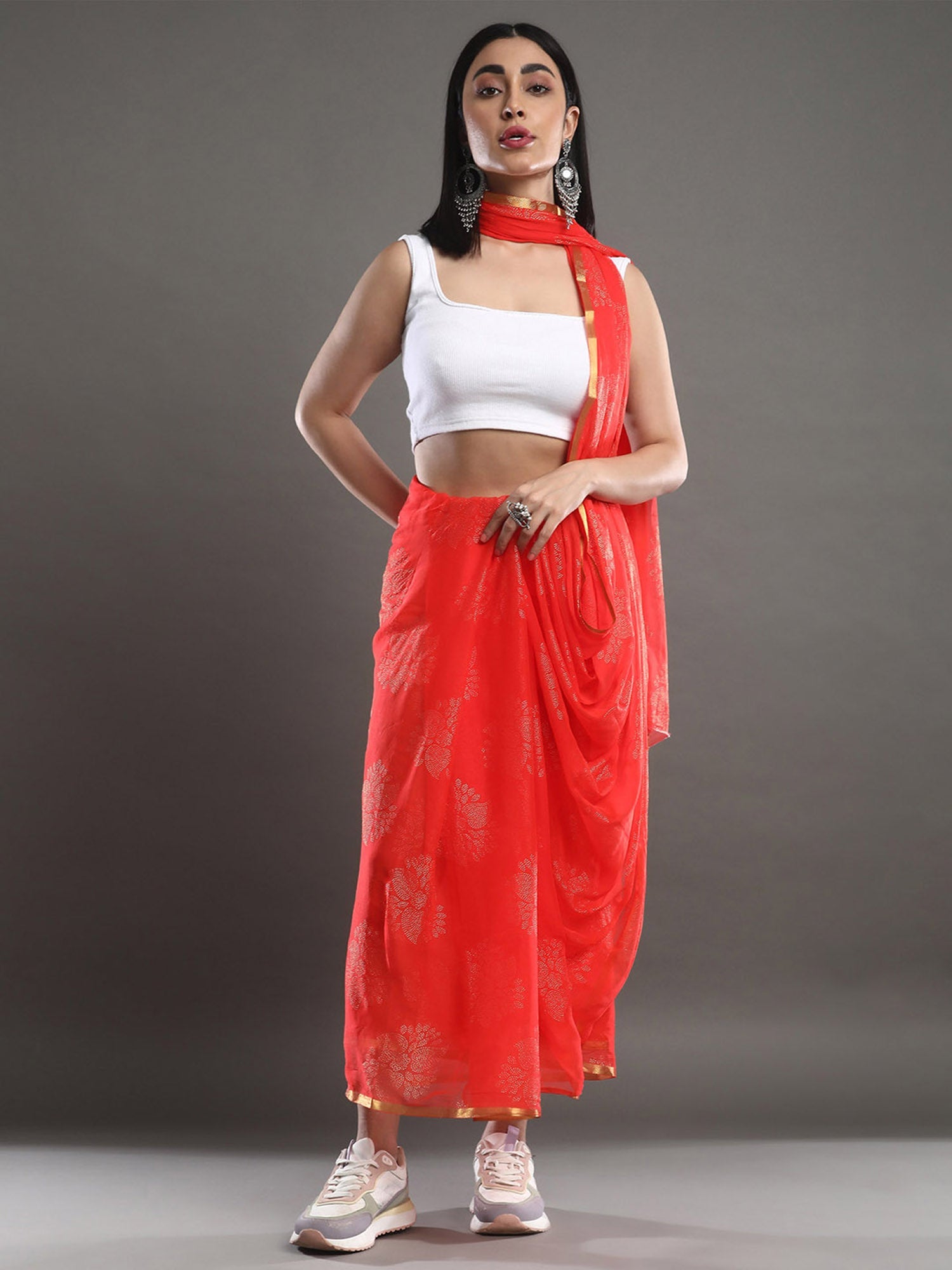 Red Chiffon Woven Saree - Ressa