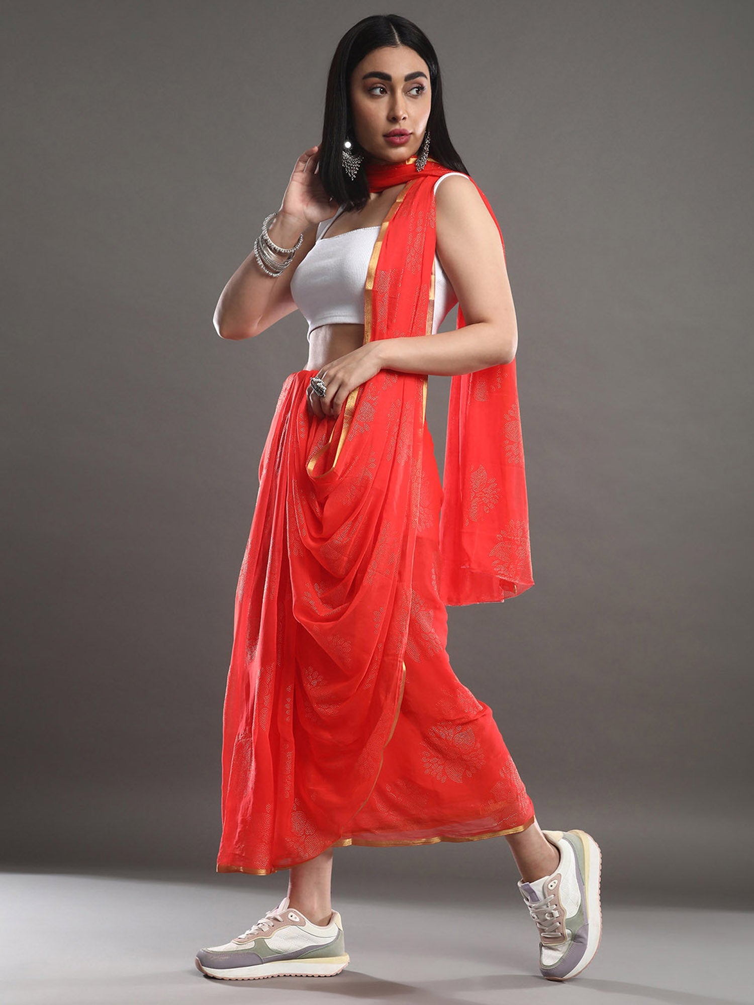 Red Chiffon Woven Saree - Ressa