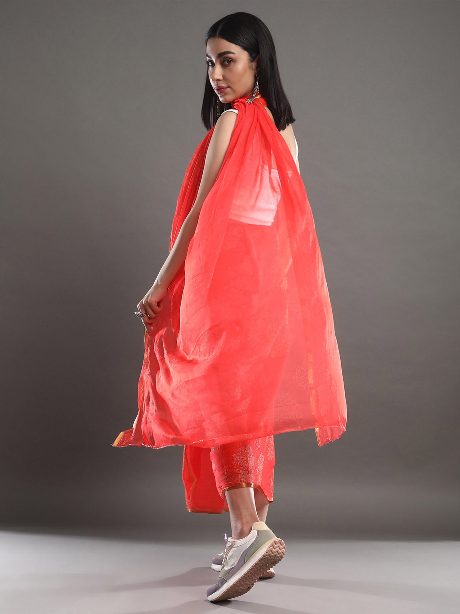 Red Chiffon Woven Saree - Ressa