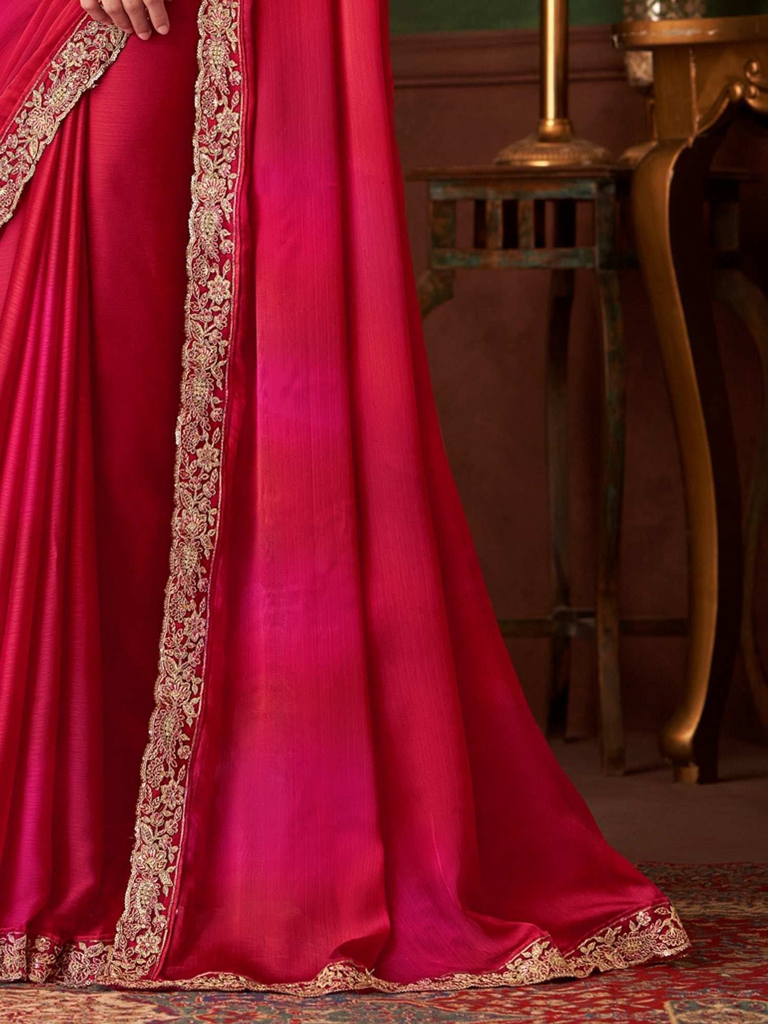 Red Embellished Sequinned Party Wear Saree - Ressa