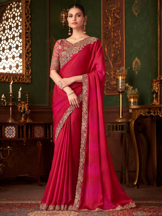 Red Embellished Sequinned Party Wear Saree - Ressa