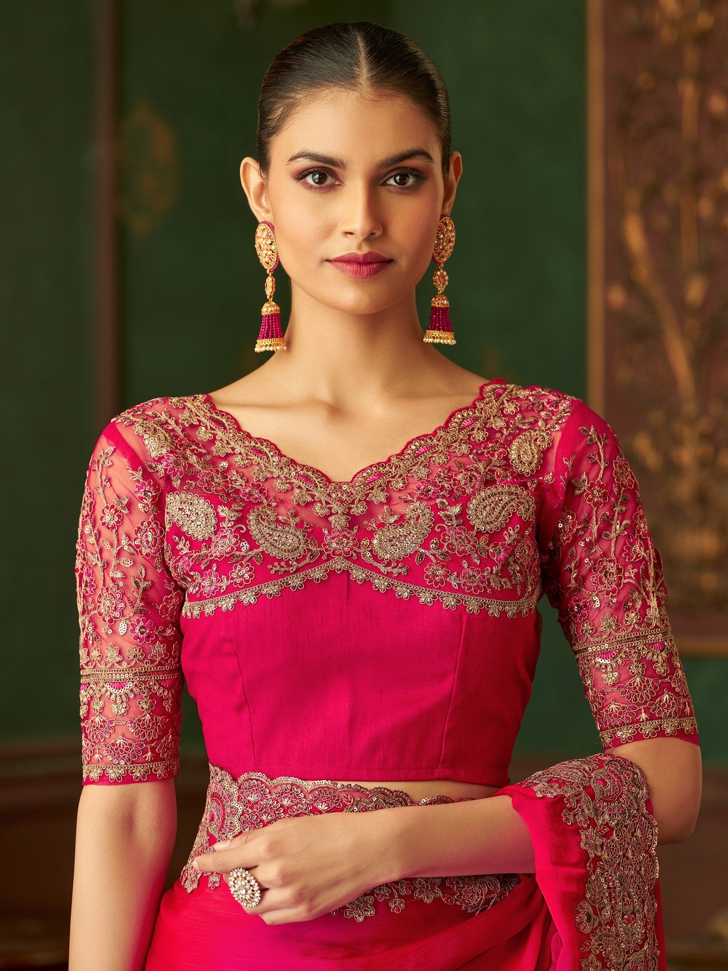 Red Embellished Sequinned Party Wear Saree - Ressa