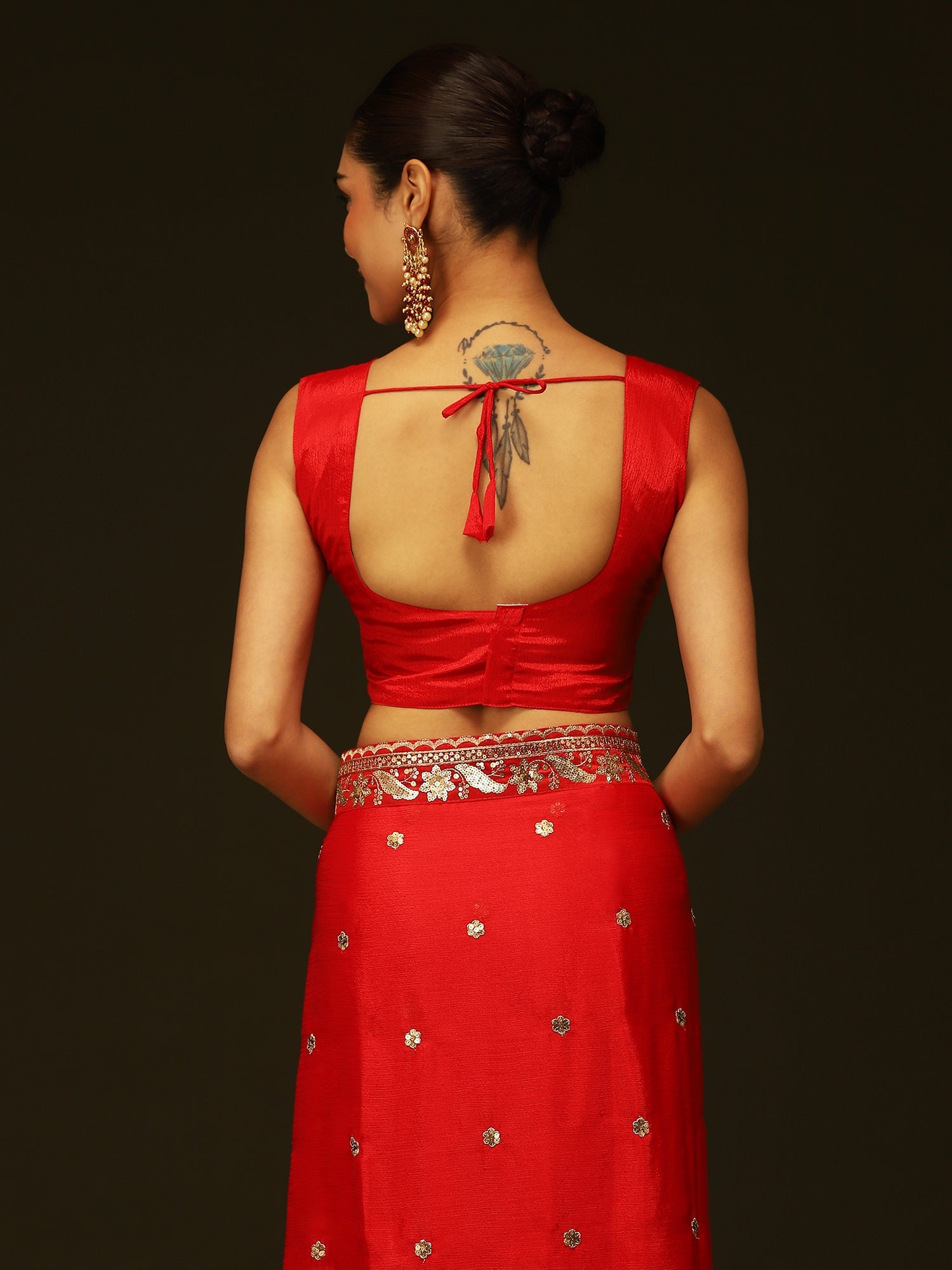 Red Embroidered Vichitra Silk Saree - Ressa