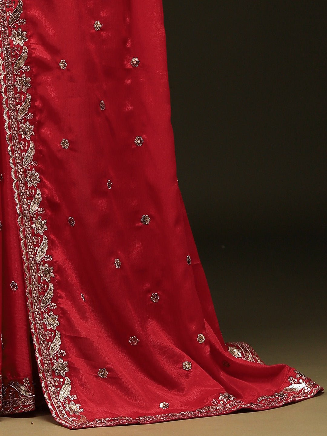 Red Embroidered Vichitra Silk Saree - Ressa