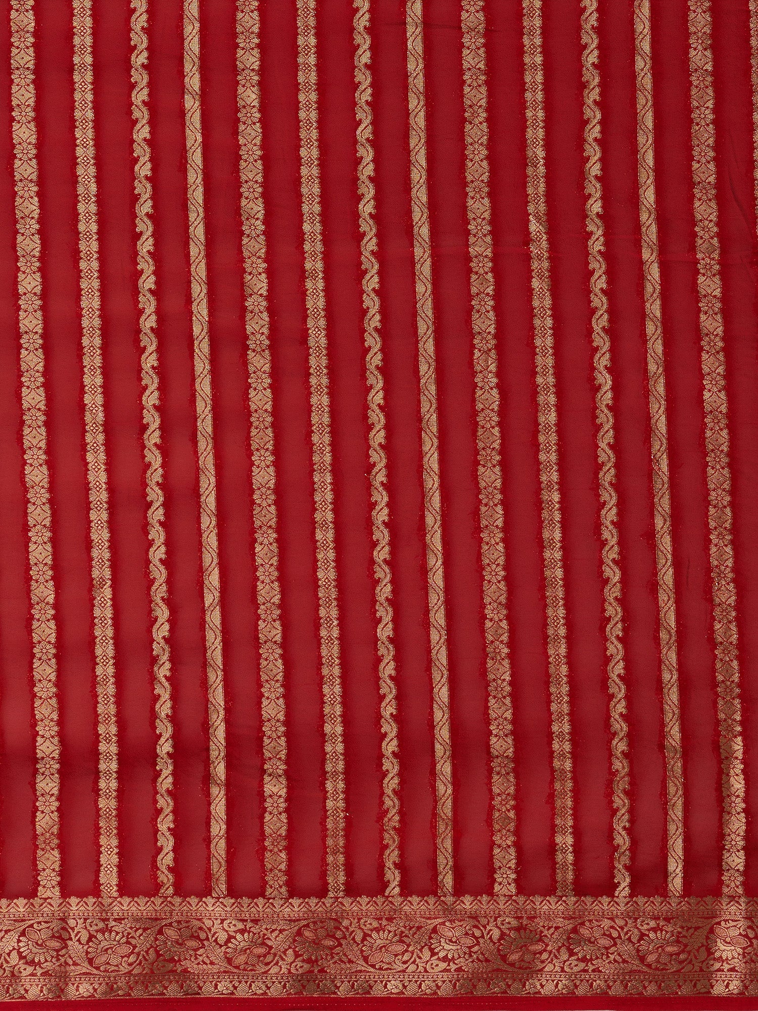 Red Floral Georgette Saree with Jari Border - Ressa