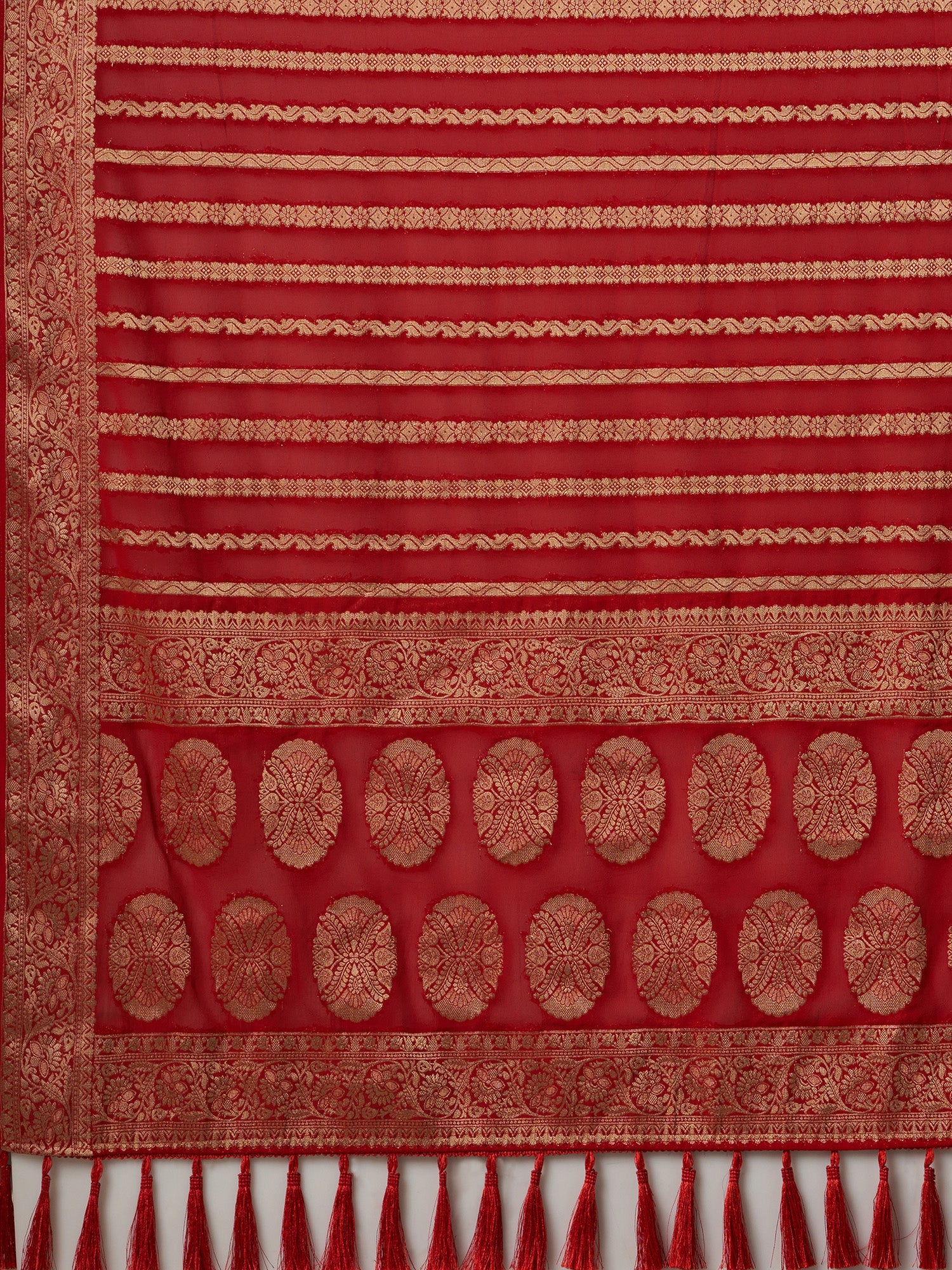 Red Floral Georgette Saree with Jari Border - Ressa