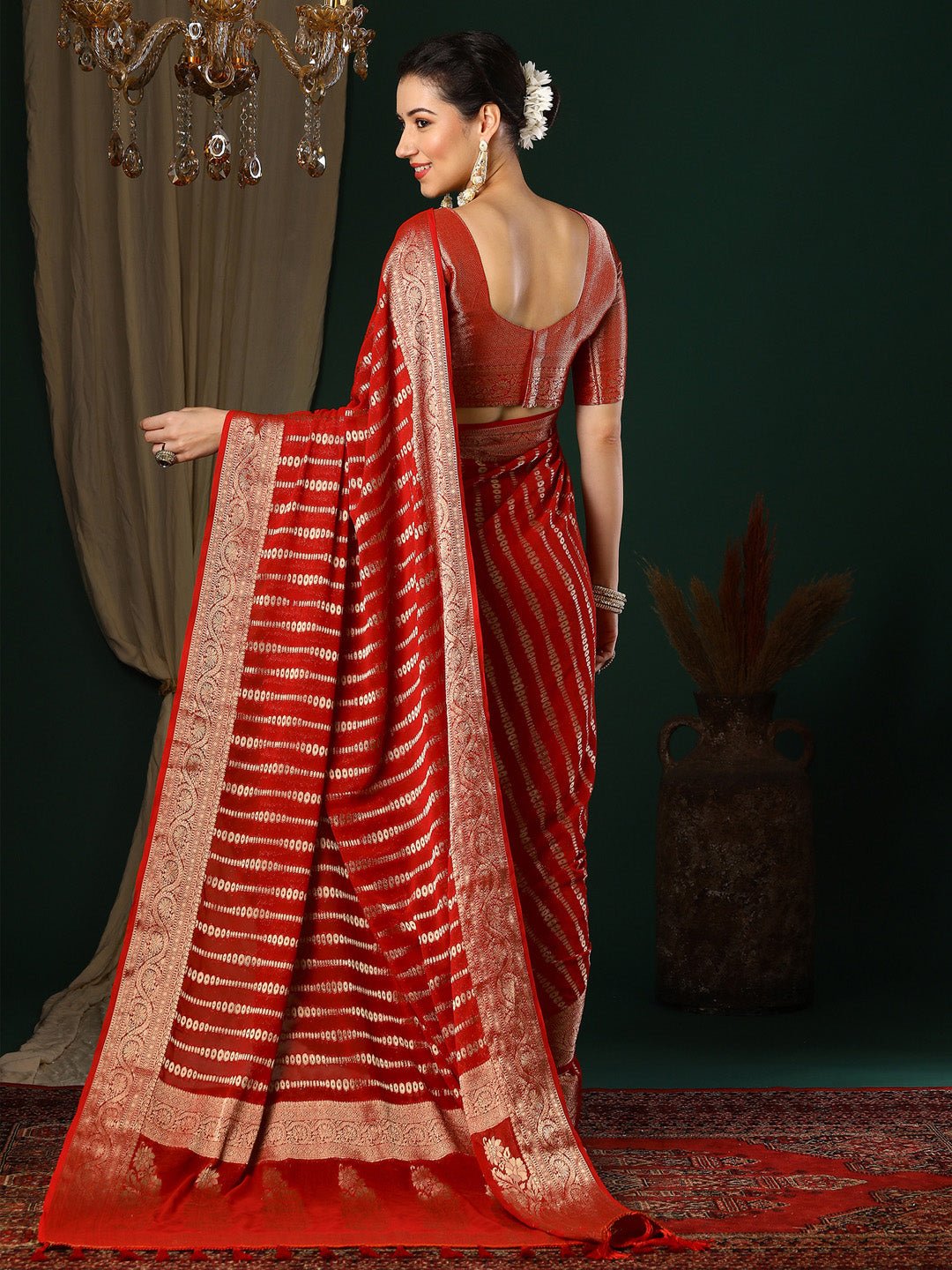 Red Georgette Banarasi Silk Saree - Ressa
