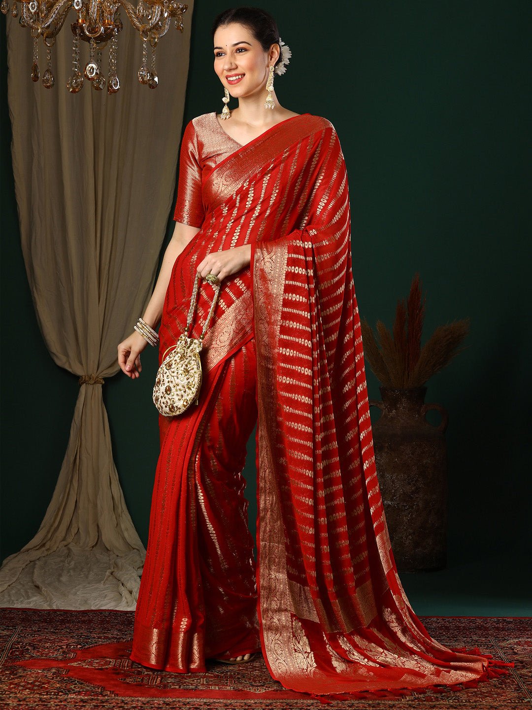 Red Georgette Banarasi Silk Saree - Ressa