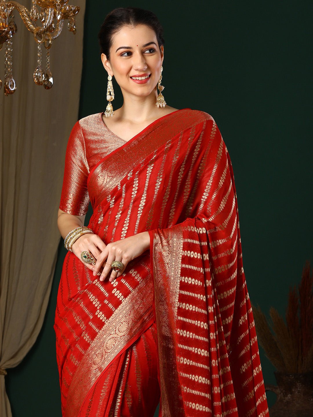 Red Georgette Banarasi Silk Saree - Ressa