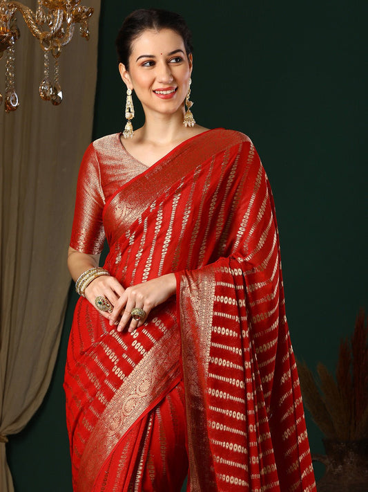 Red Georgette Banarasi Silk Saree - Ressa