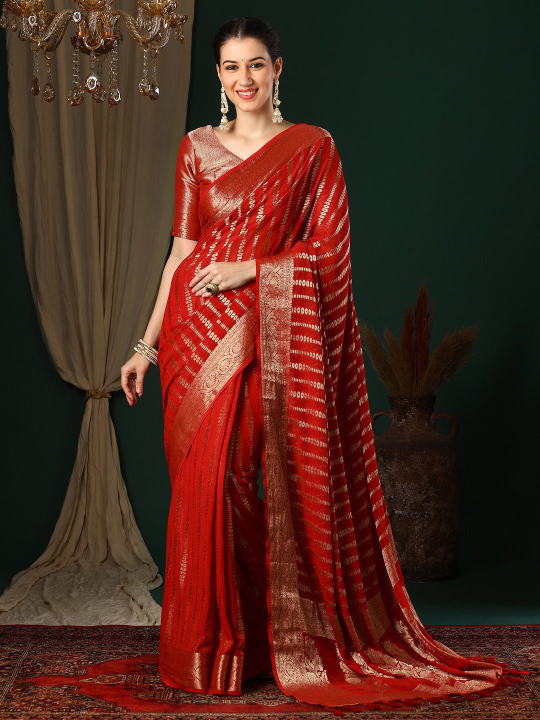 Red Georgette Banarasi Silk Saree - Ressa
