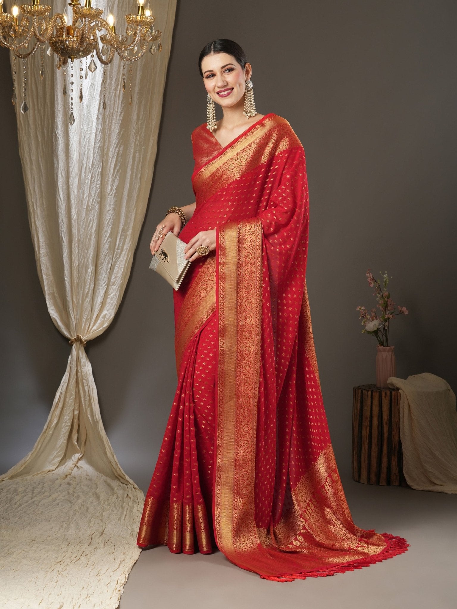 Red georgette Banarasi Silk Saree - Ressa