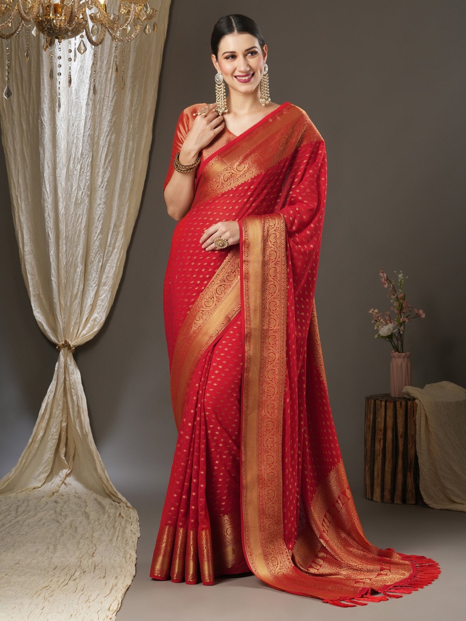 Red georgette Banarasi Silk Saree - Ressa