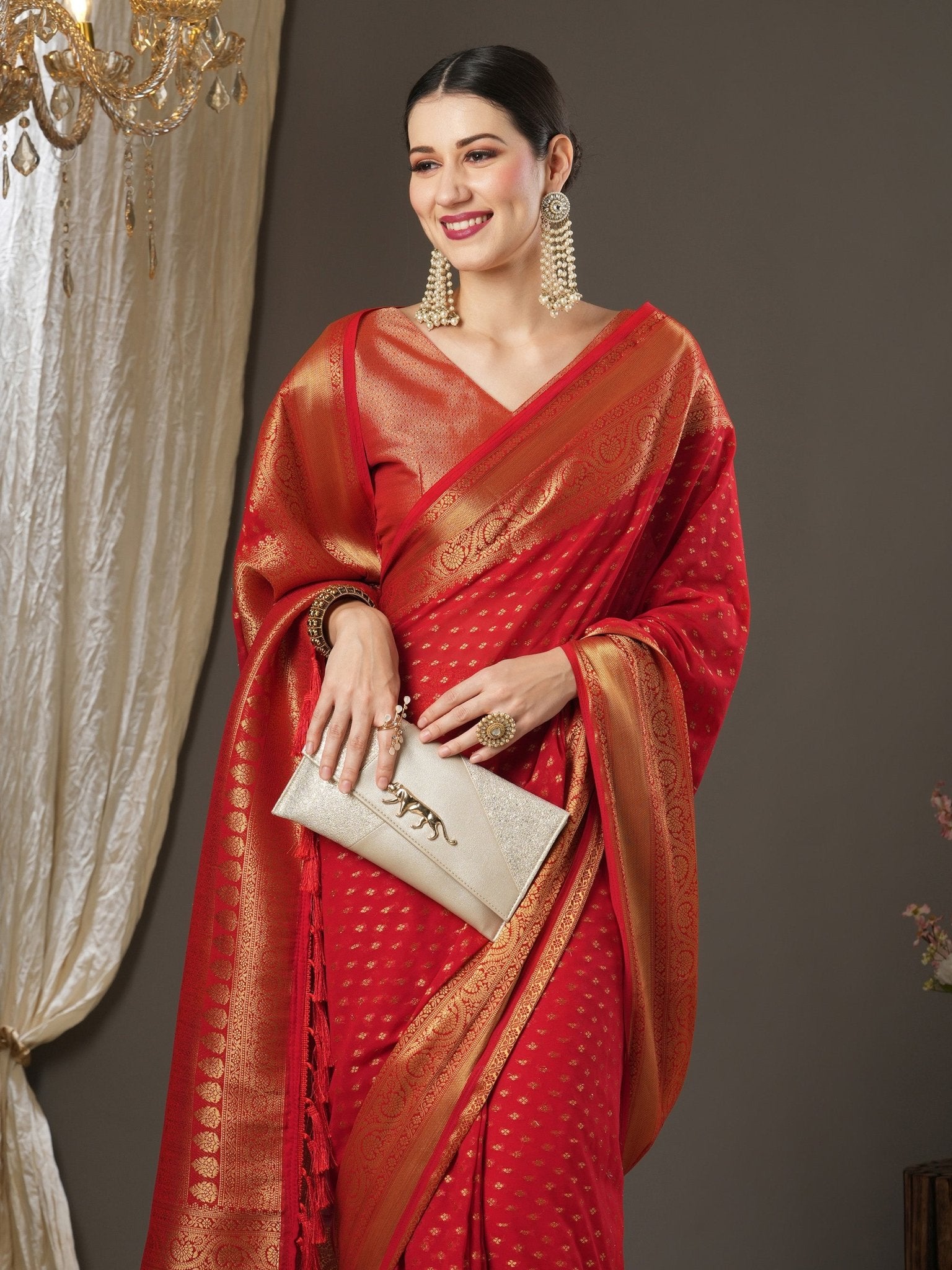 Red georgette Banarasi Silk Saree - Ressa
