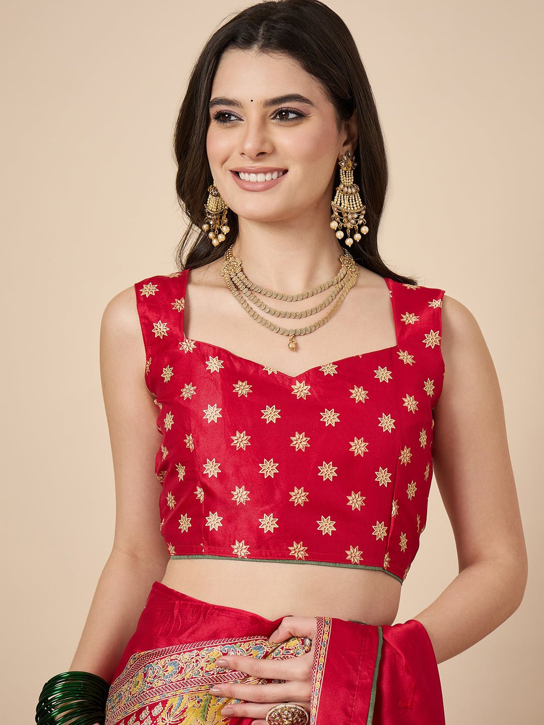 Red Georgette Mirror Work Saree - Ressa