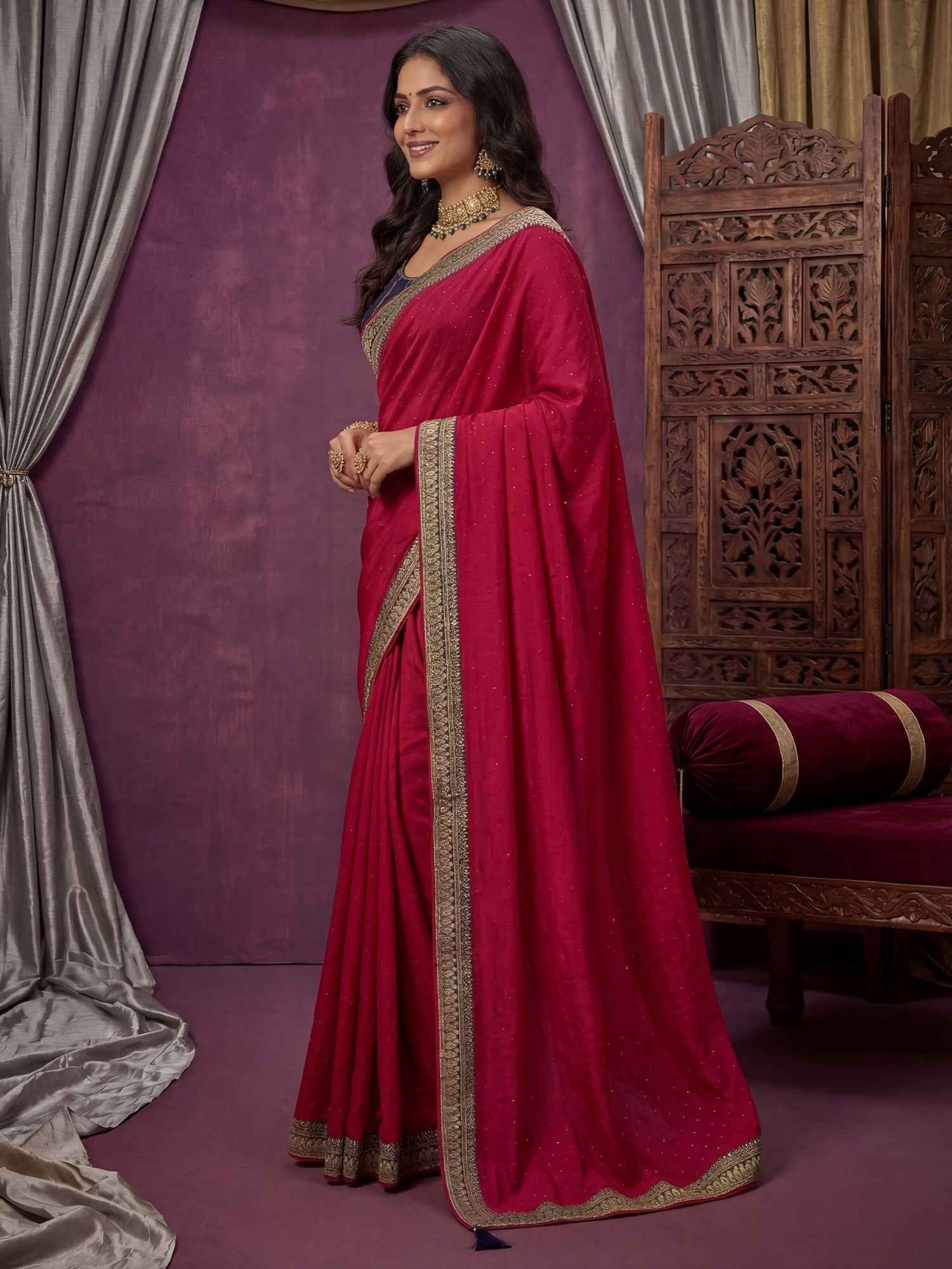 Red Georgette Saree with Embroidered Border - Ressa