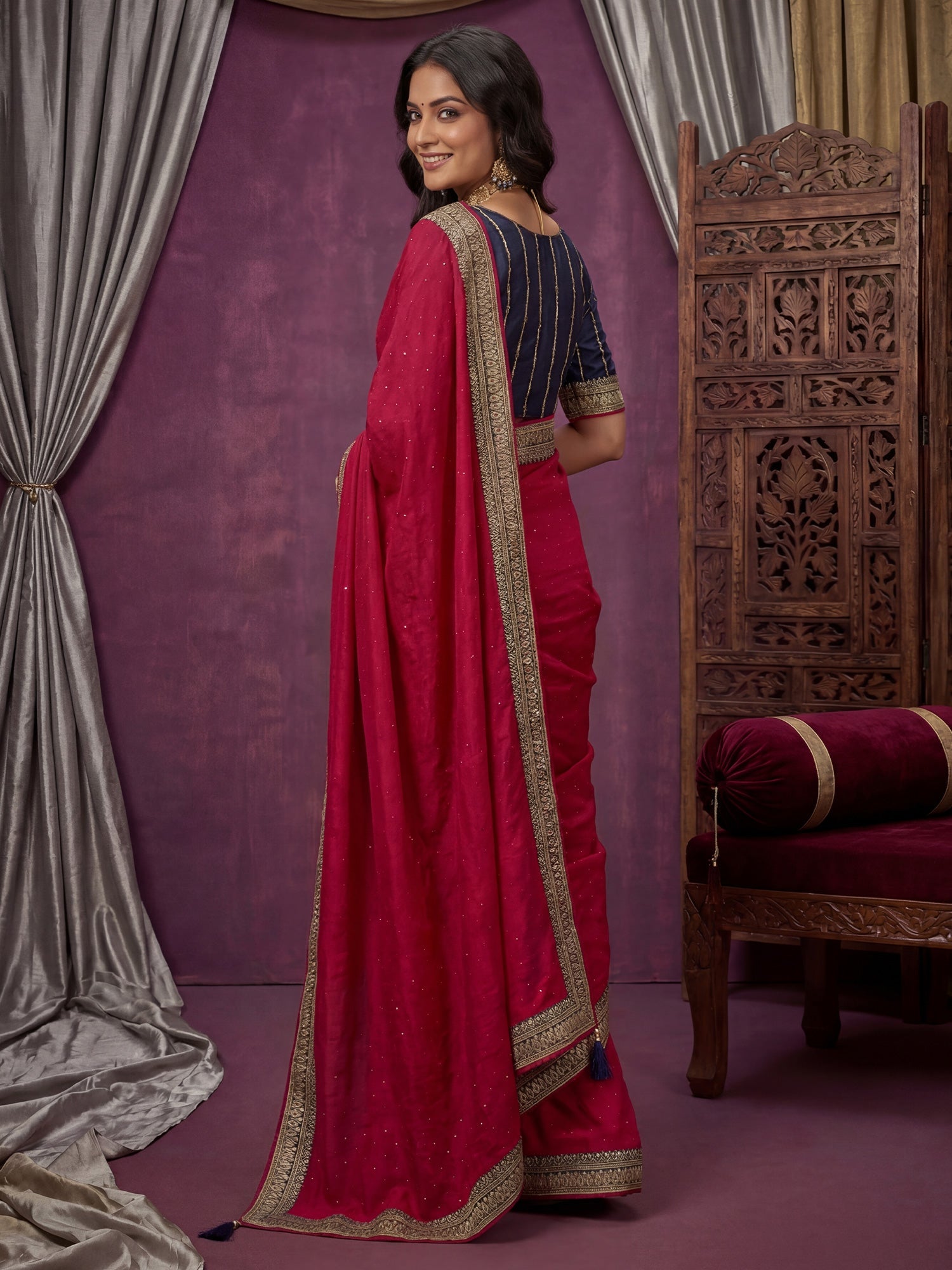 Red Georgette Saree with Embroidered Border - Ressa