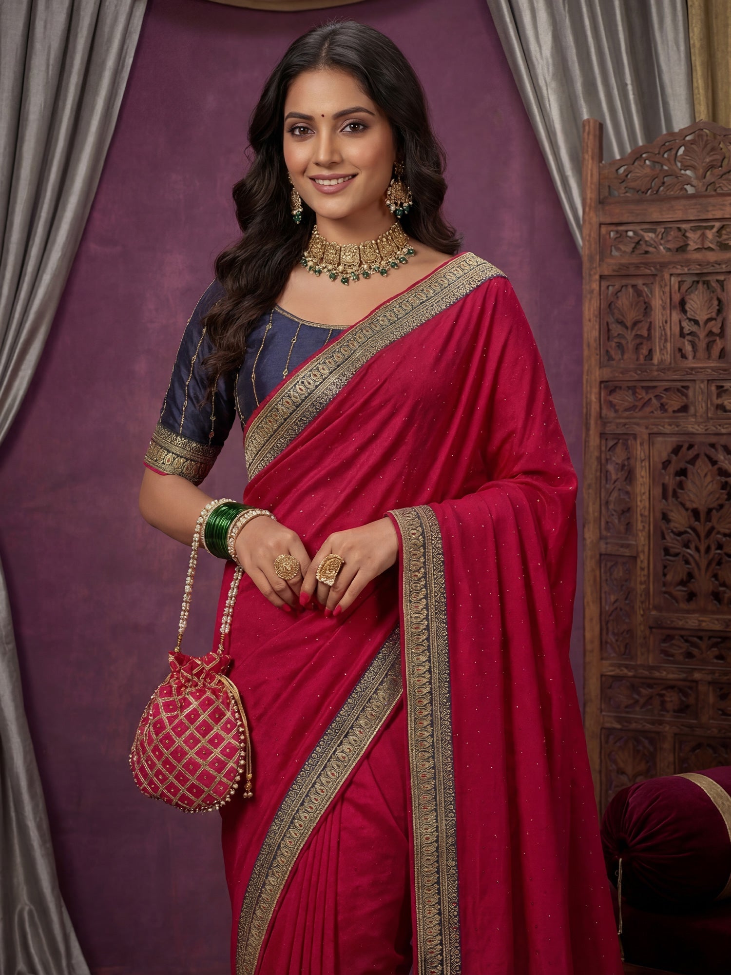 Red Georgette Saree with Embroidered Border - Ressa