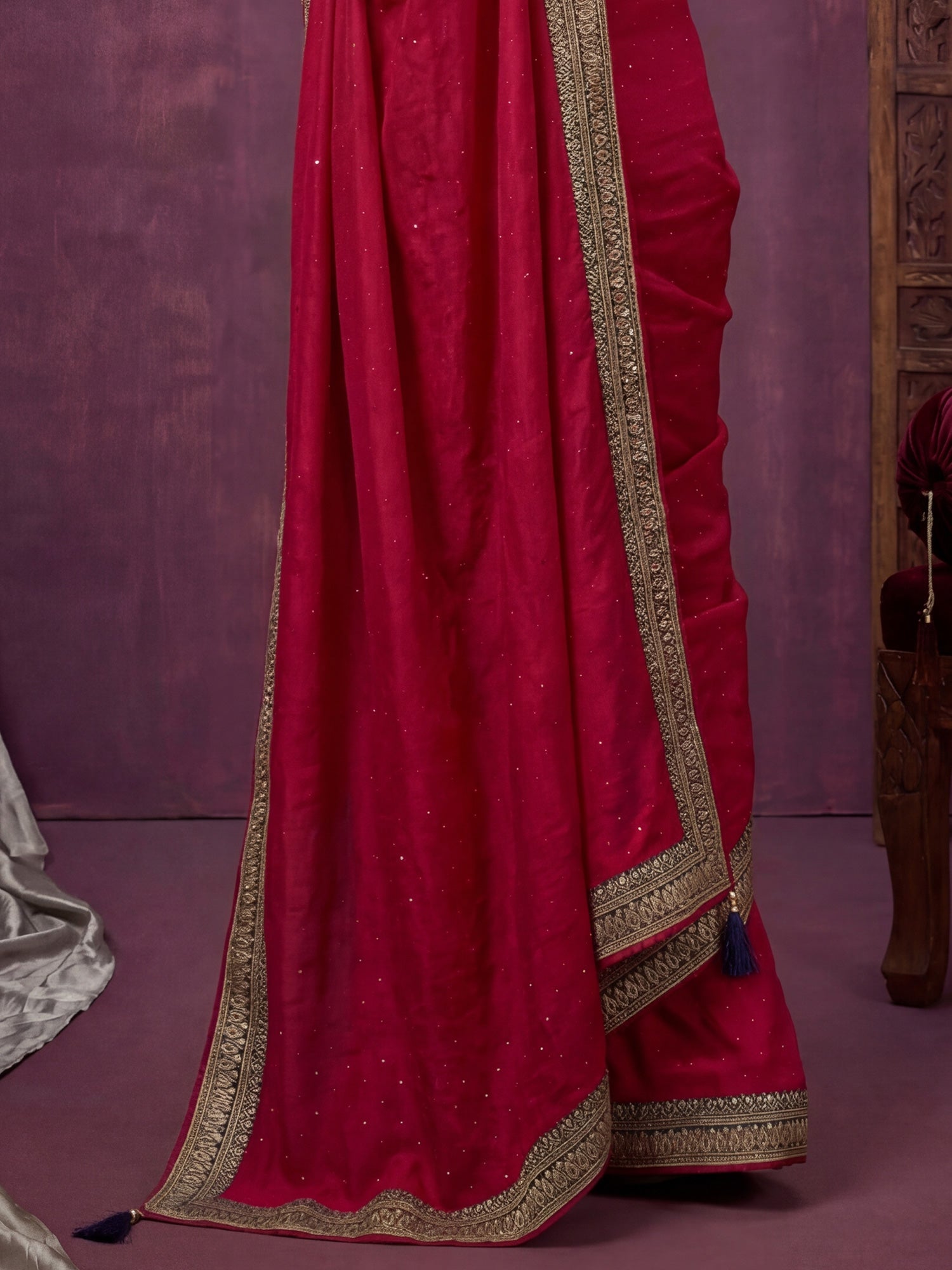 Red Georgette Saree with Embroidered Border - Ressa