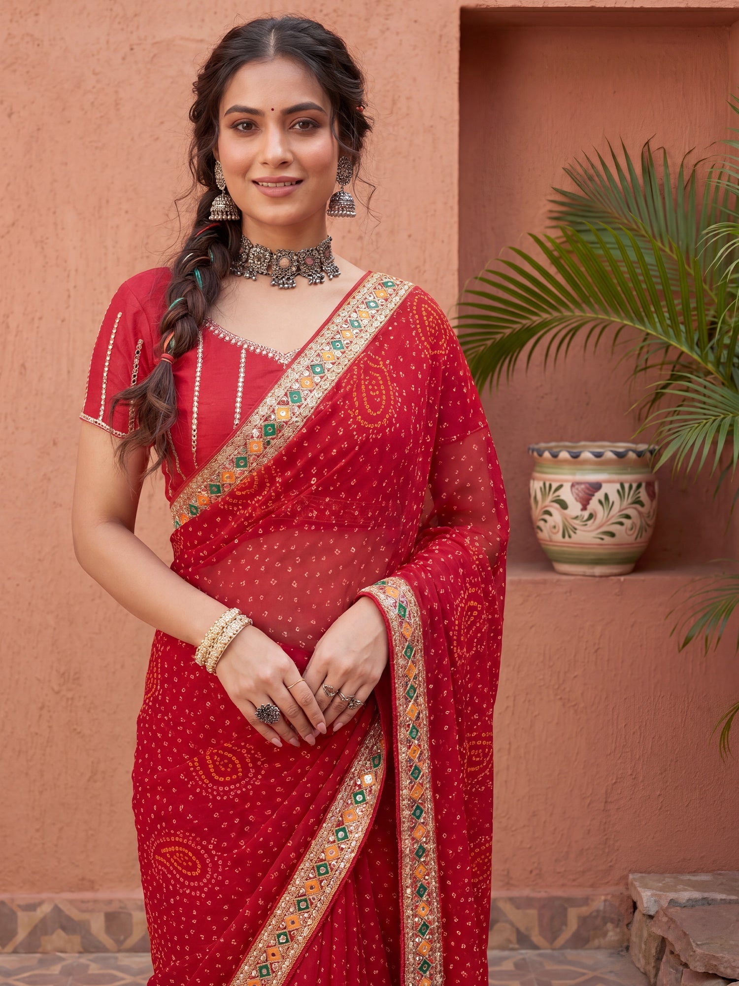 Red Georgette Silk Blend Saree - Ressa