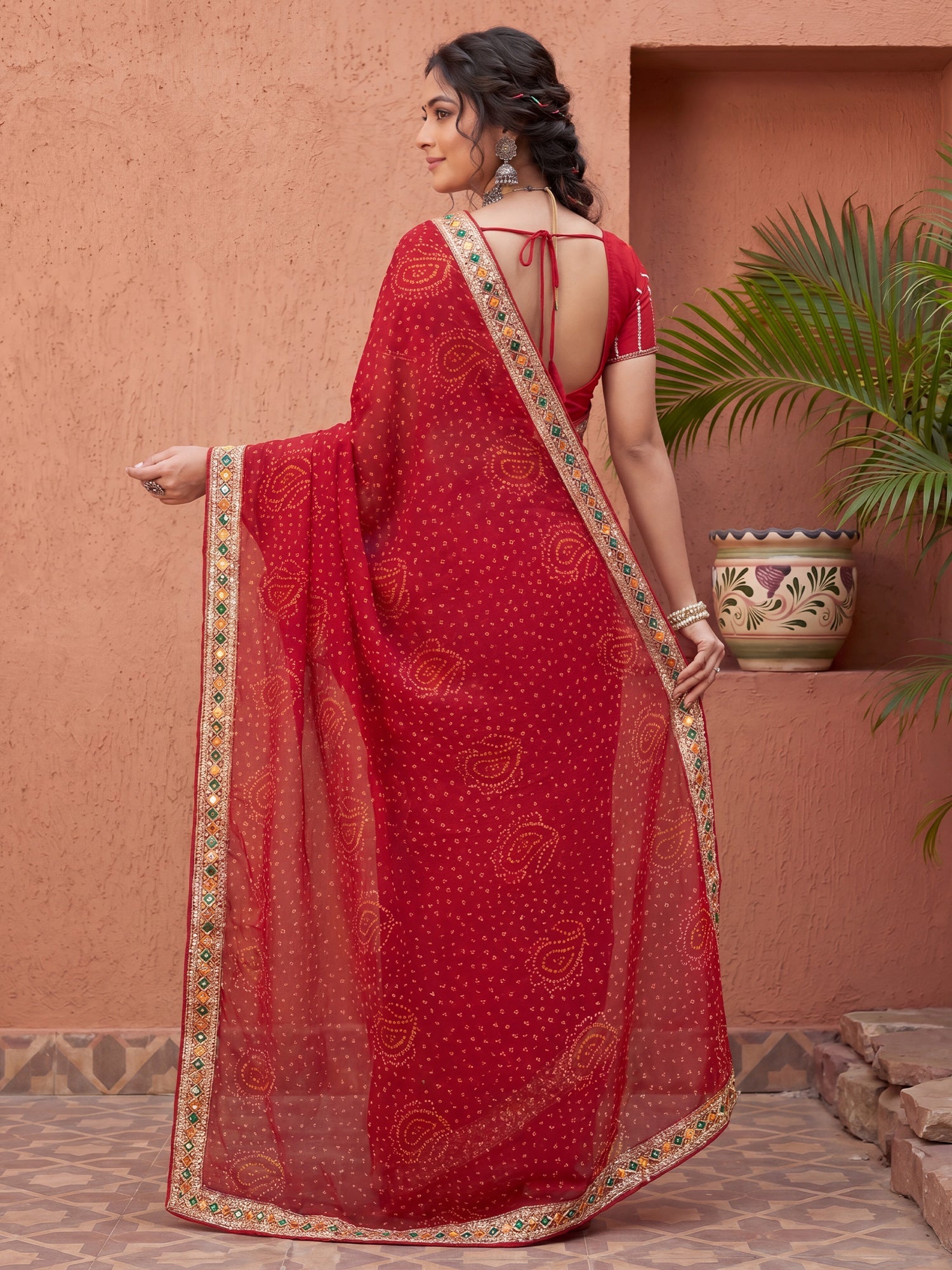 Red Georgette Silk Blend Saree - Ressa