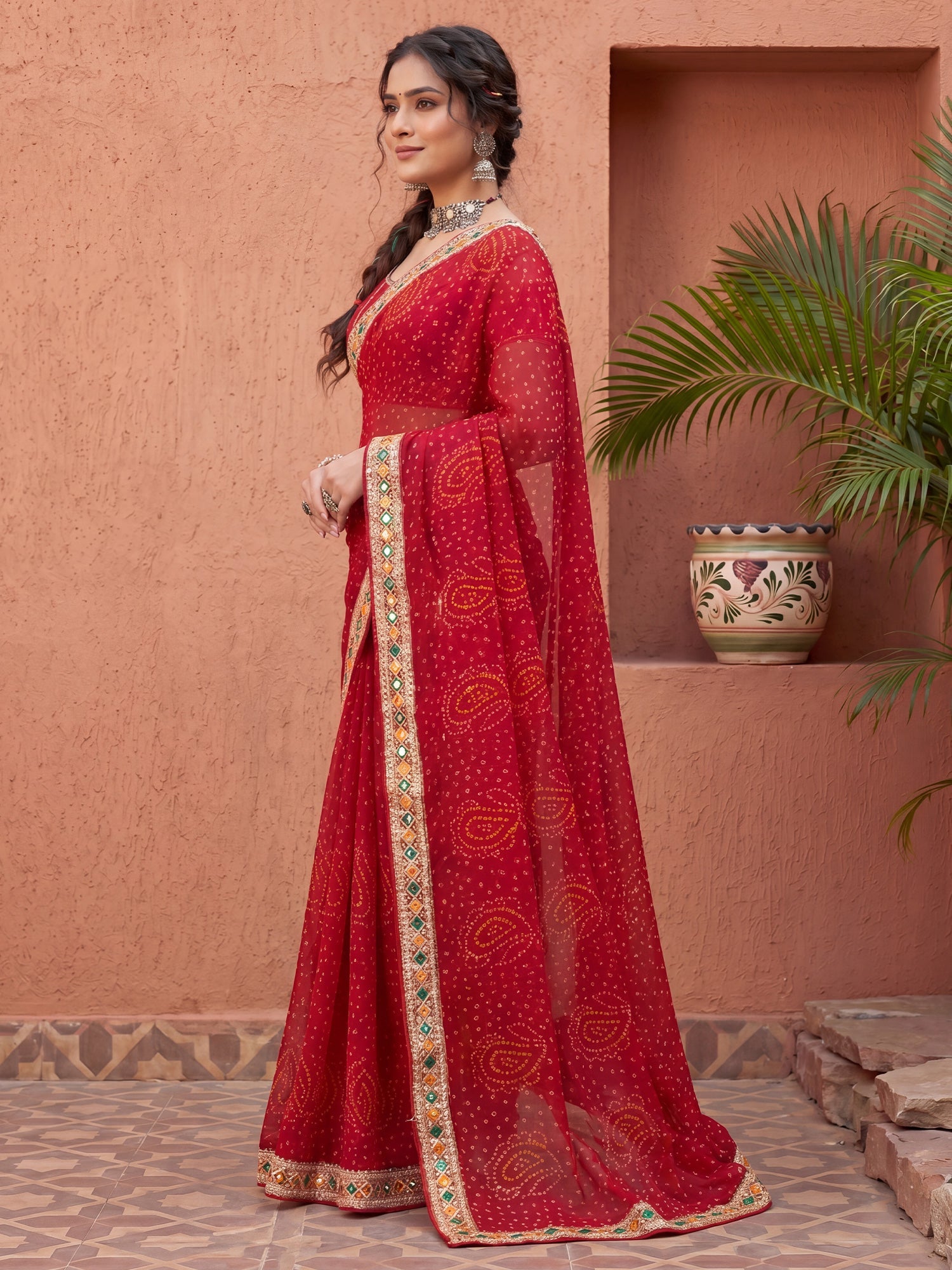 Red Georgette Silk Blend Saree - Ressa