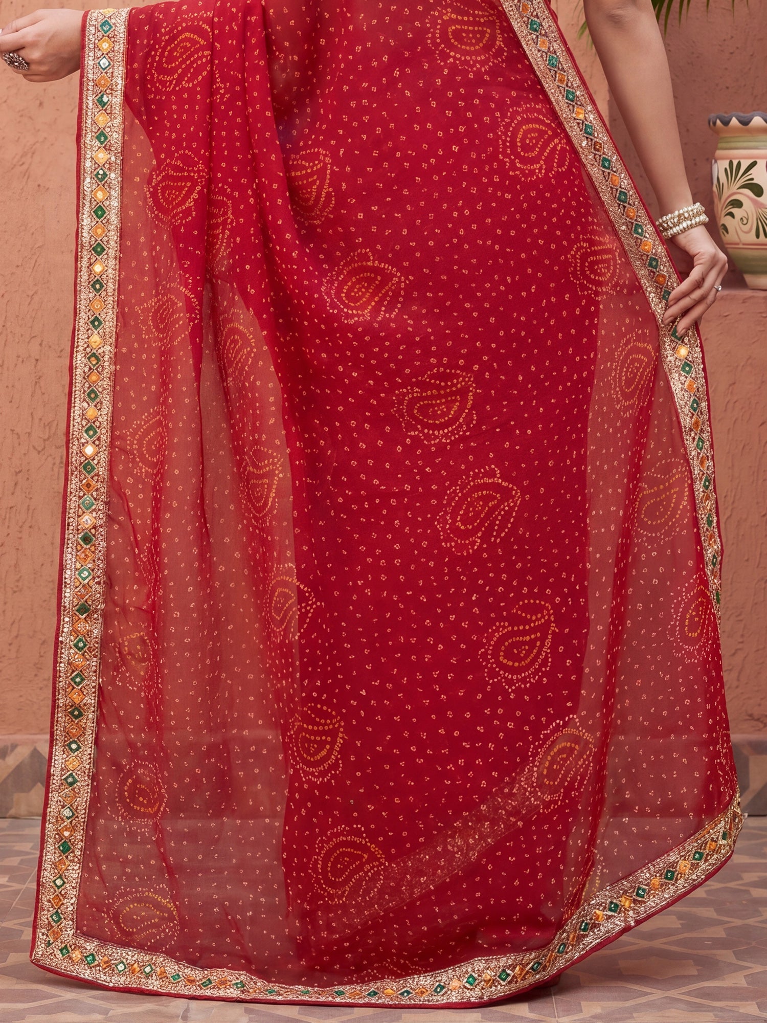 Red Georgette Silk Blend Saree - Ressa