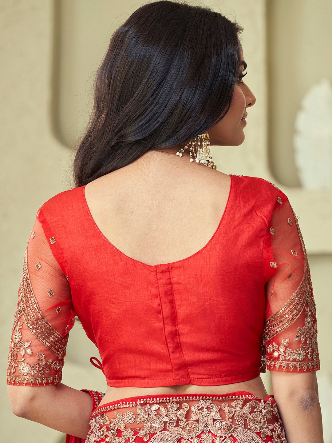 Red Georgette Striped Saree - Ressa
