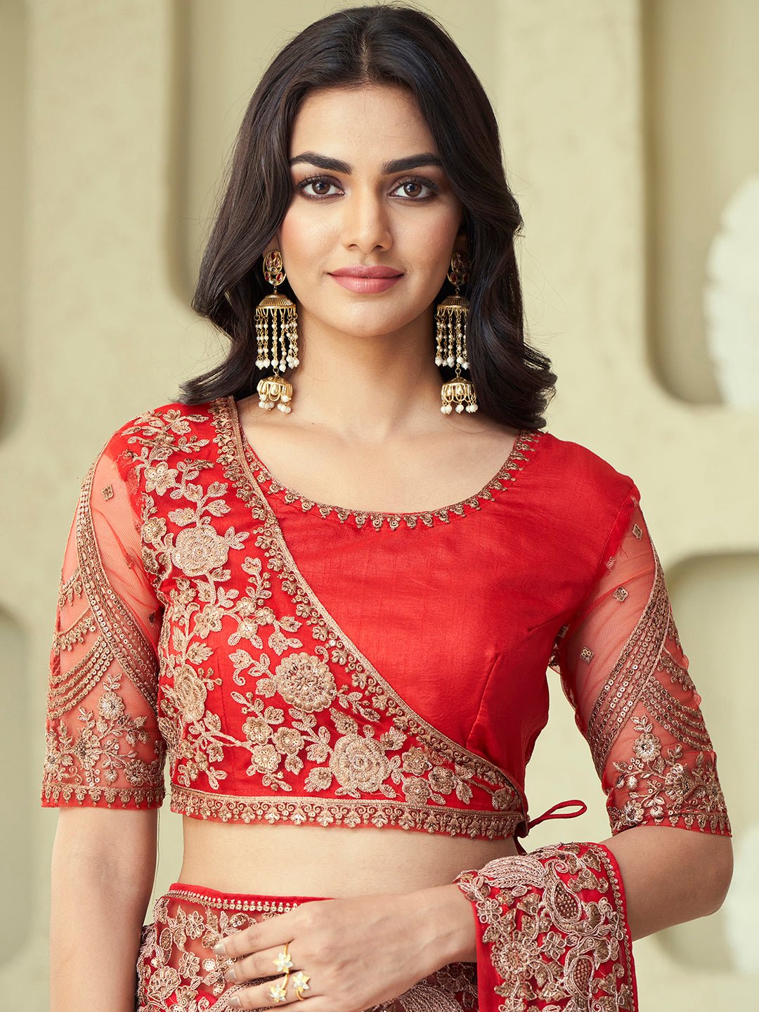 Red Georgette Striped Saree - Ressa