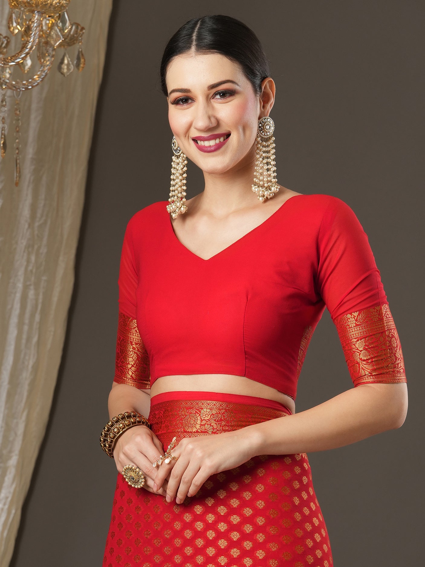 Red Georgette Woven Banarasi Silk Saree - Ressa