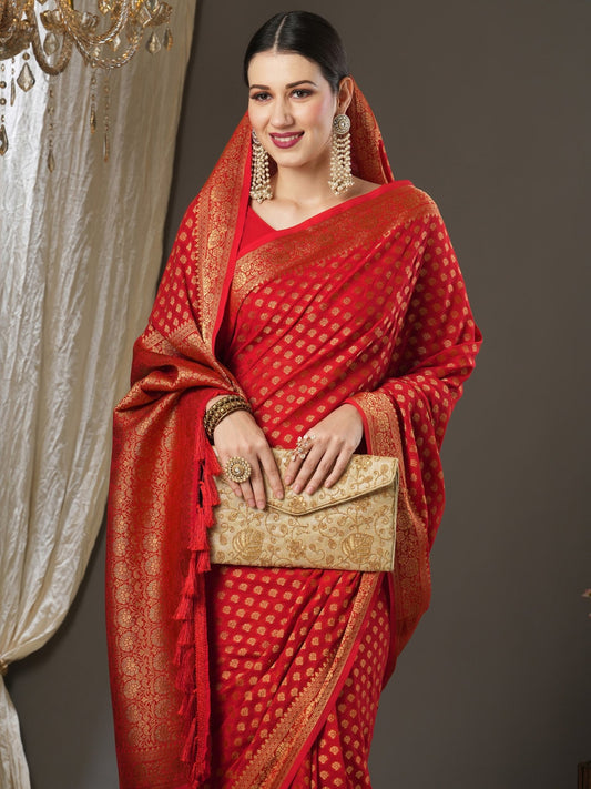 Red Georgette Woven Banarasi Silk Saree - Ressa