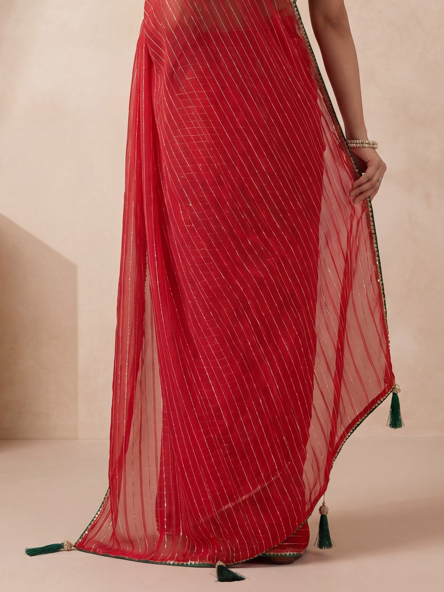 Red & Green Leheriya Style Saree - Ressa