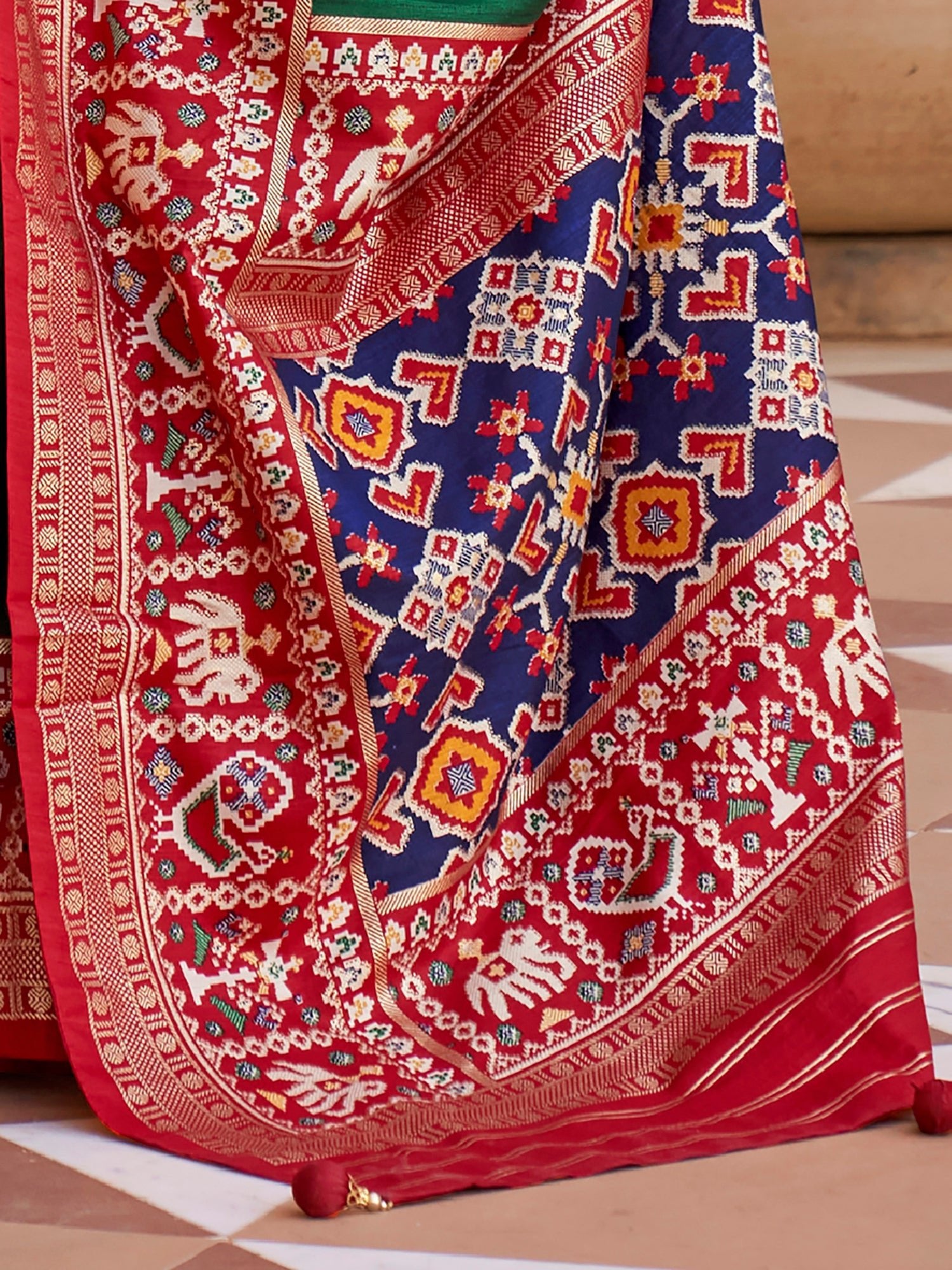 Red & Green Patola Silk Saree - Ressa