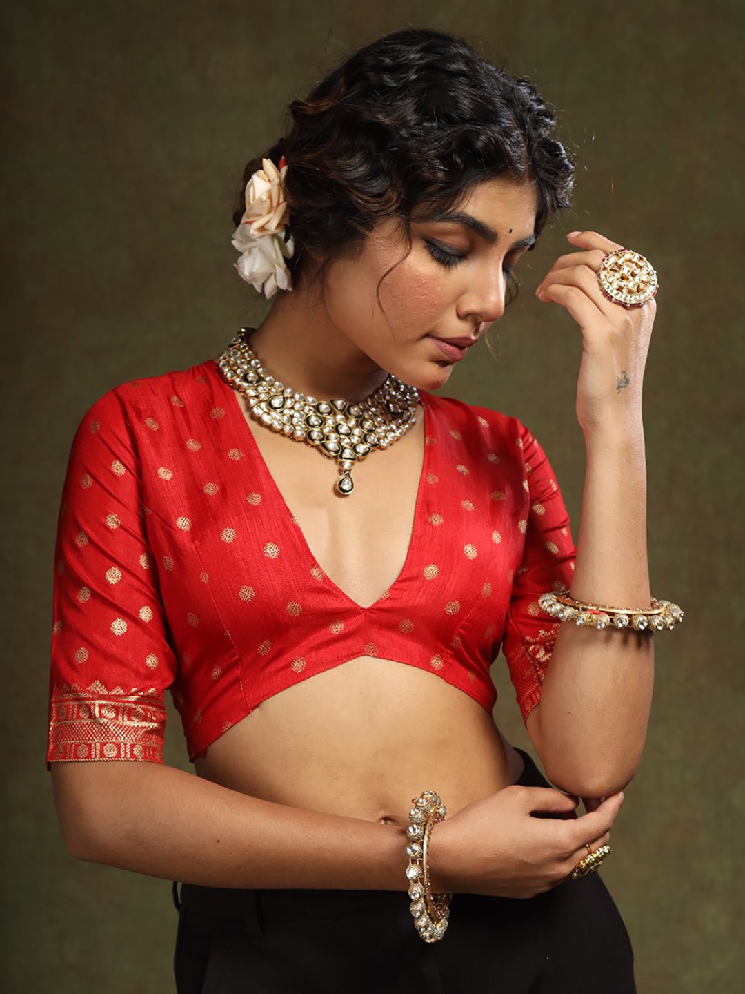 Red & Green Patola Silk Saree - Ressa