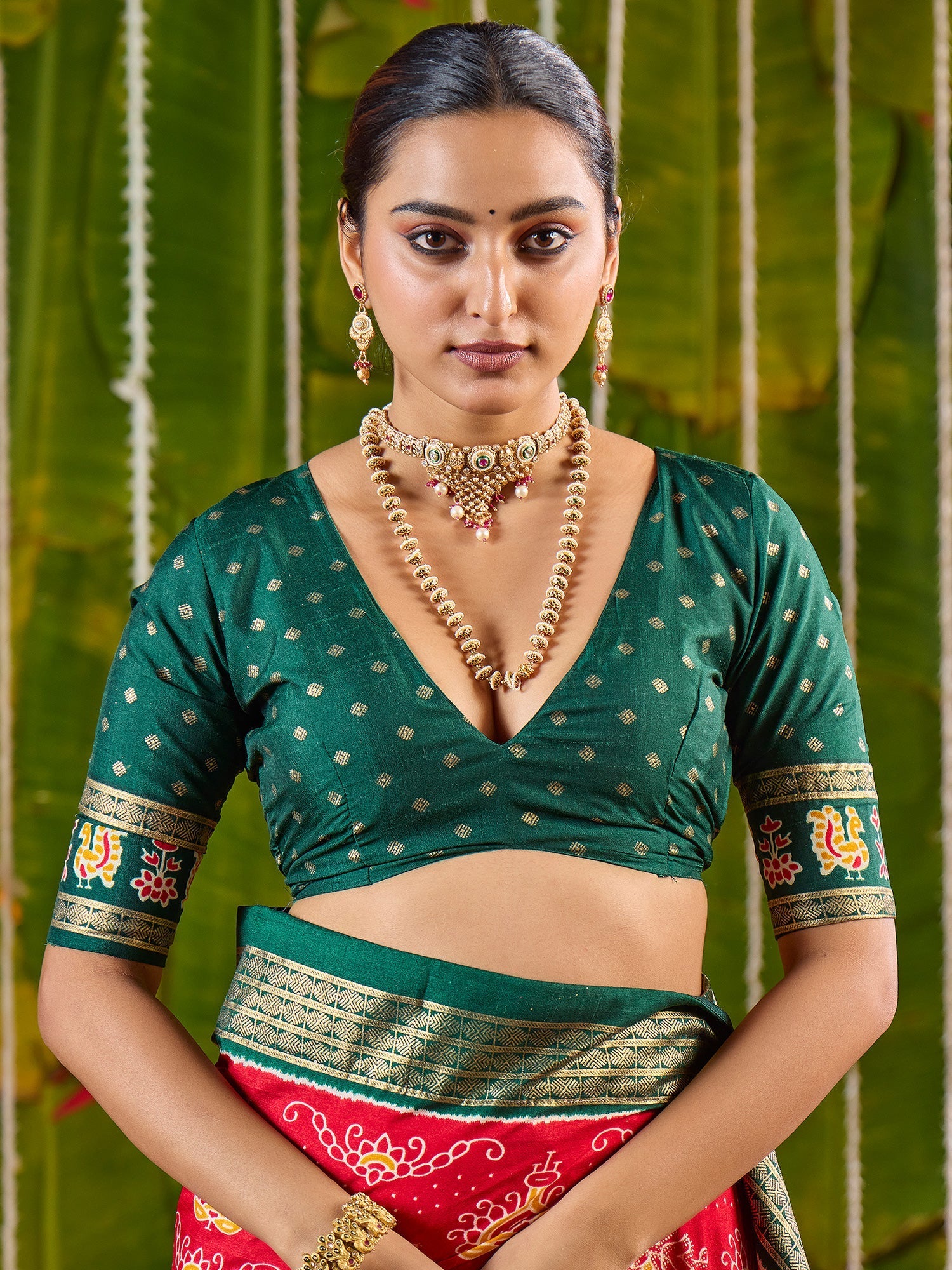Red & Green Patola Silk Saree - Ressa
