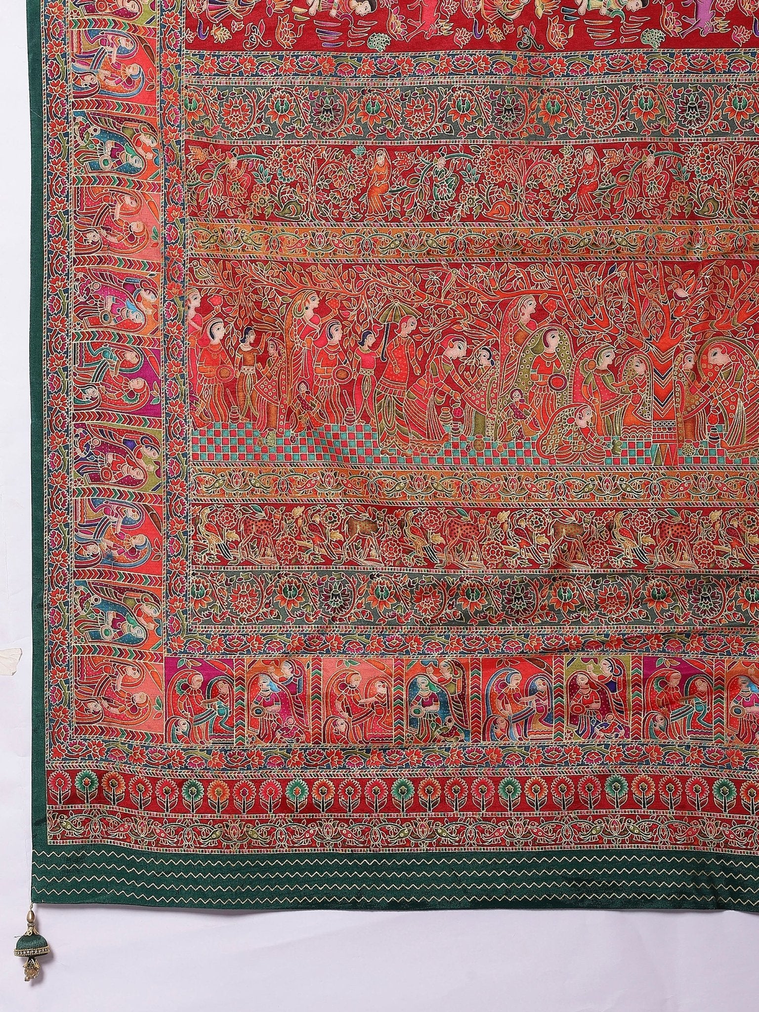 Red & Green Silk Blend Heritage Patola Style Saree - Ressa
