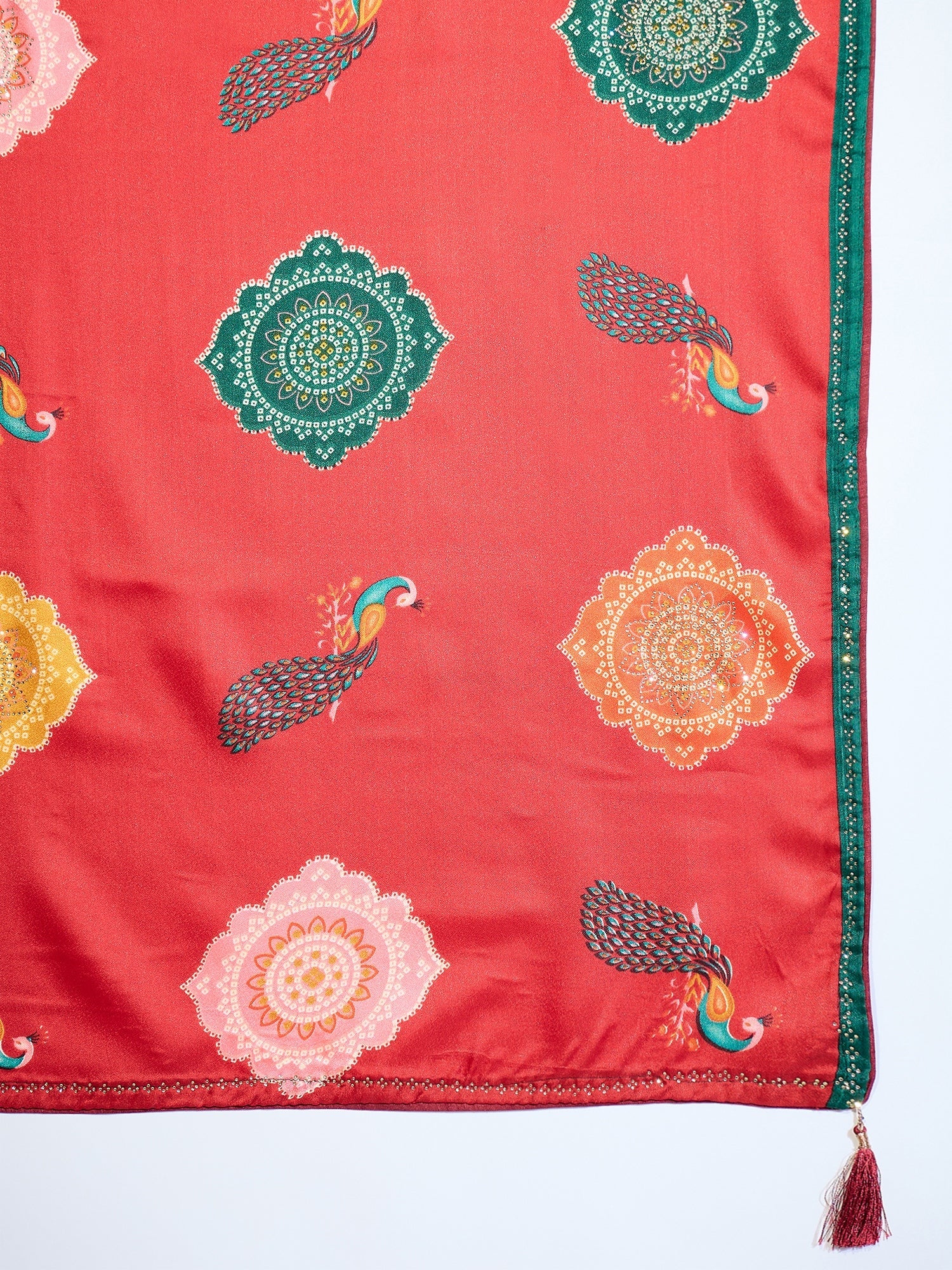 Red & Green Traditional Printed Saree - Ressa