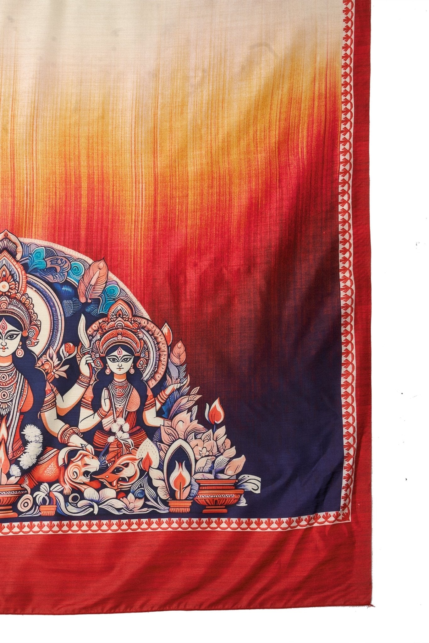 Red & Ivory Kalamkari Motif Puja Saree - Ressa