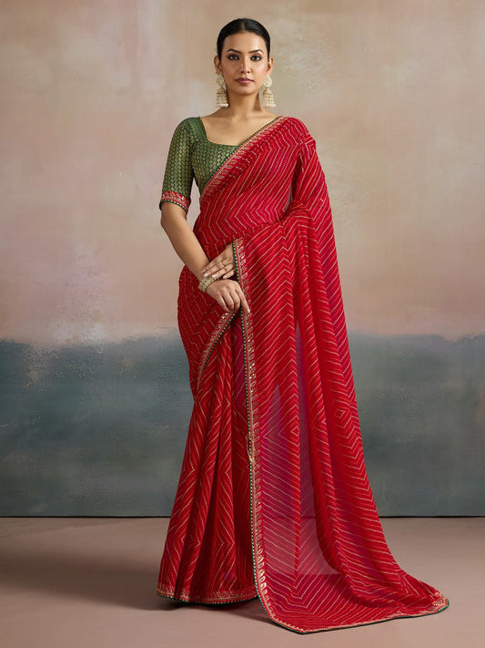 Red Leheriya Georgette Saree - Ressa