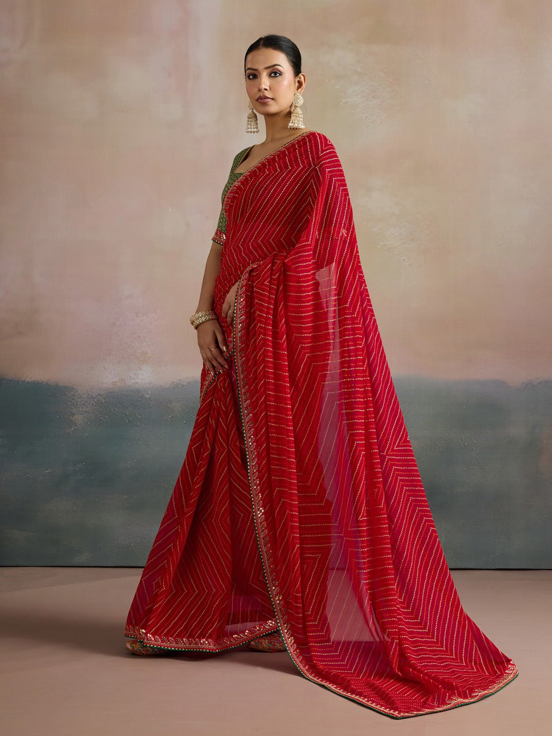 Red Leheriya Georgette Saree - Ressa