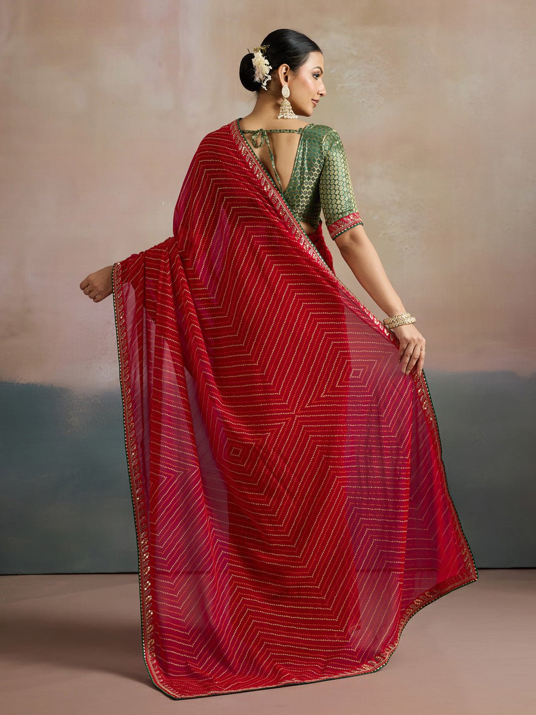 Red Leheriya Georgette Saree - Ressa