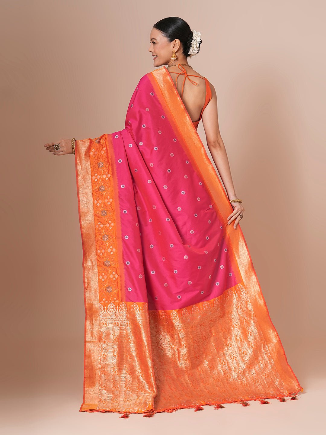 Red & Orange Silk Saree - Ressa