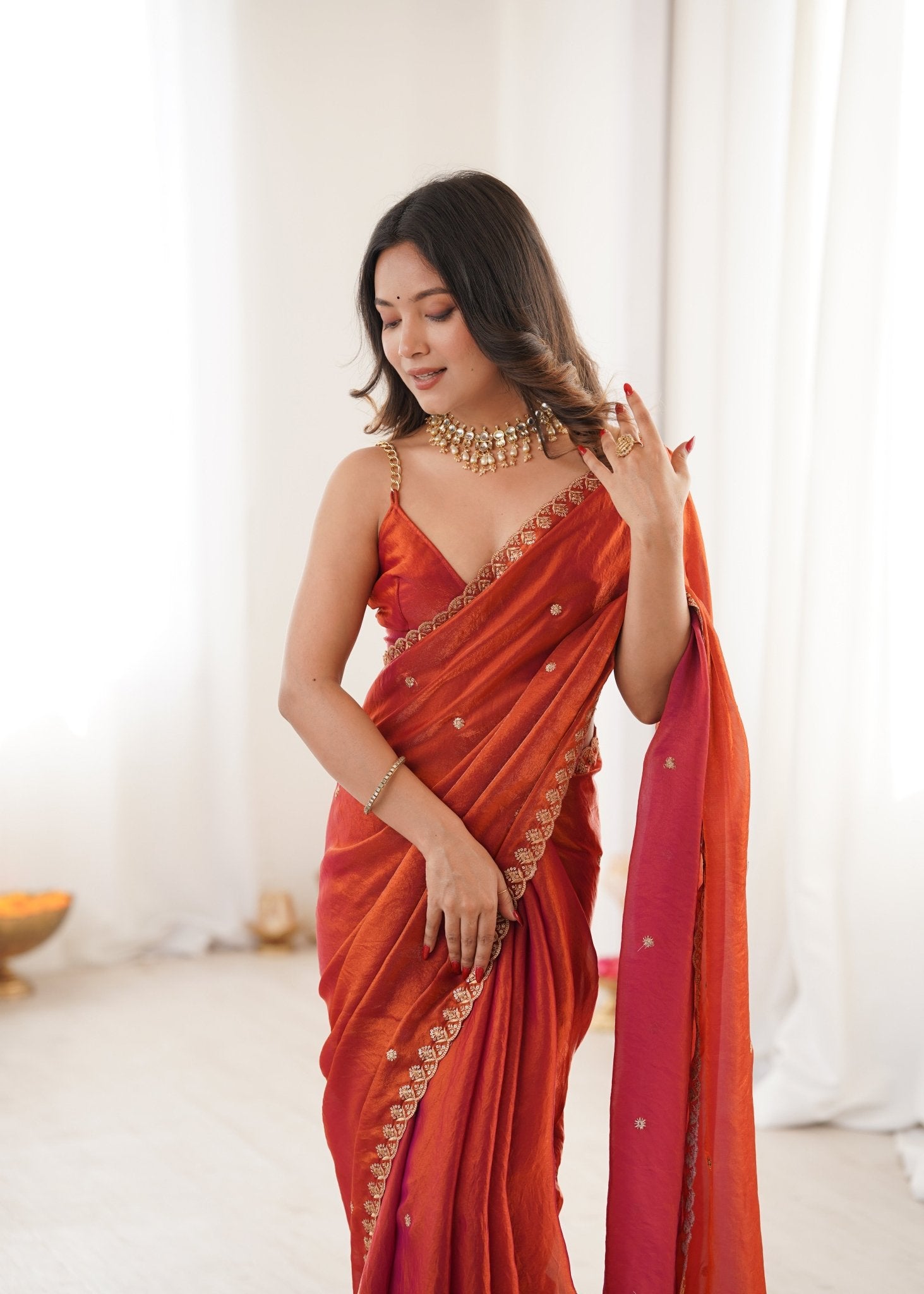 Red Paper Silk Saree - Ressa