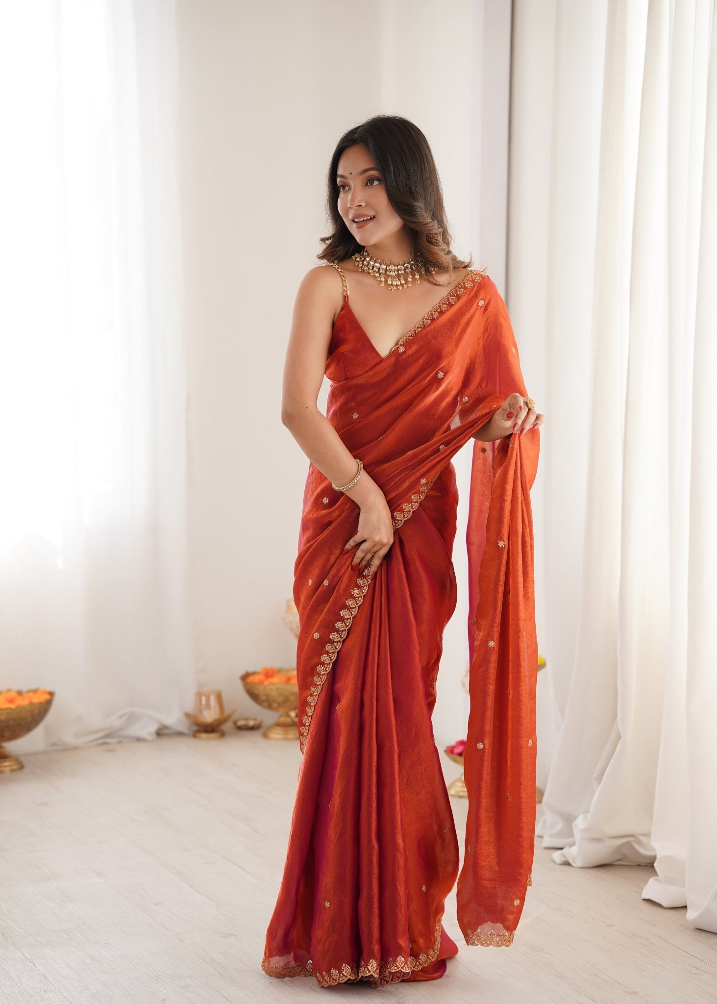 Red Paper Silk Saree - Ressa