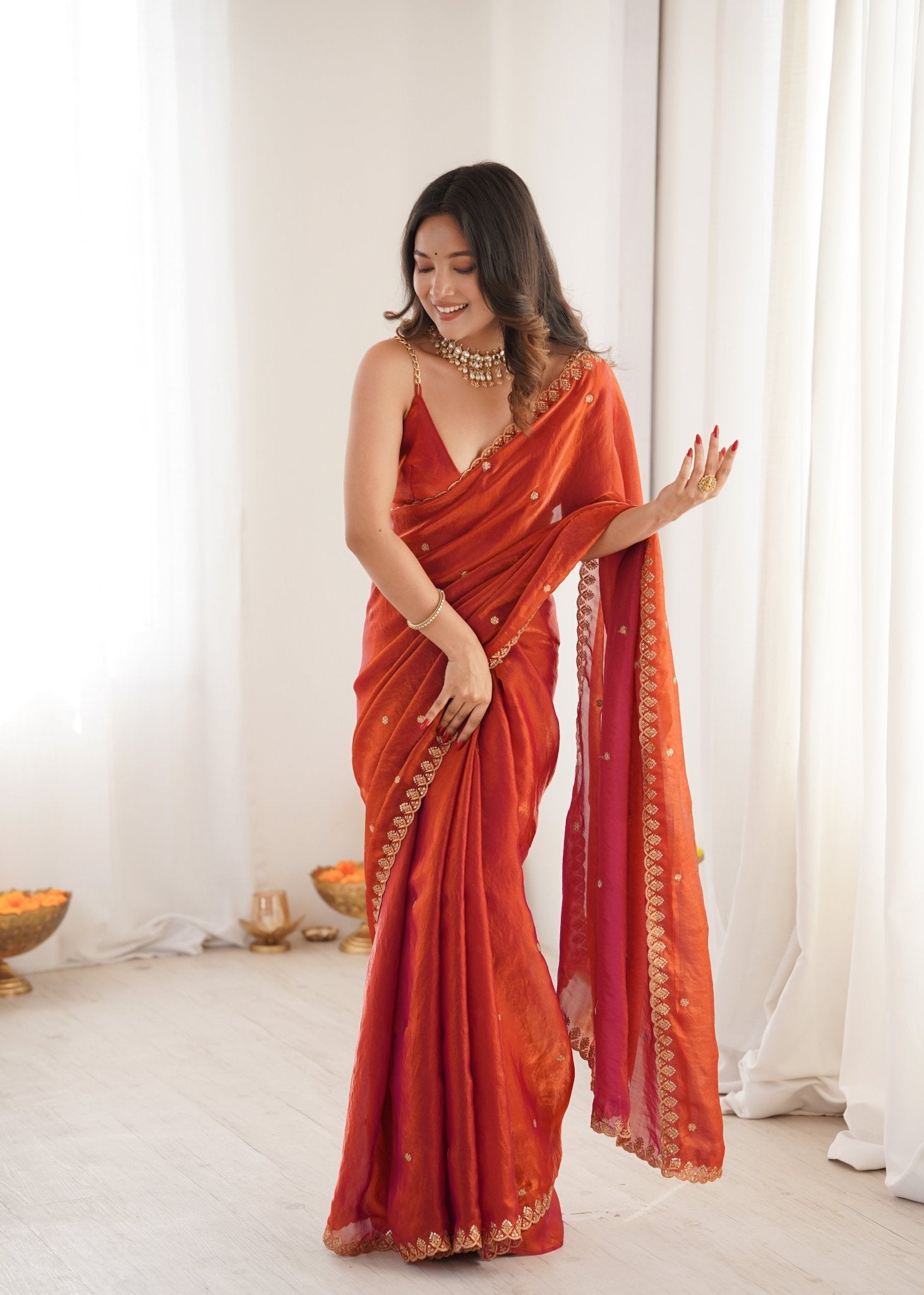 Red Paper Silk Saree - Ressa