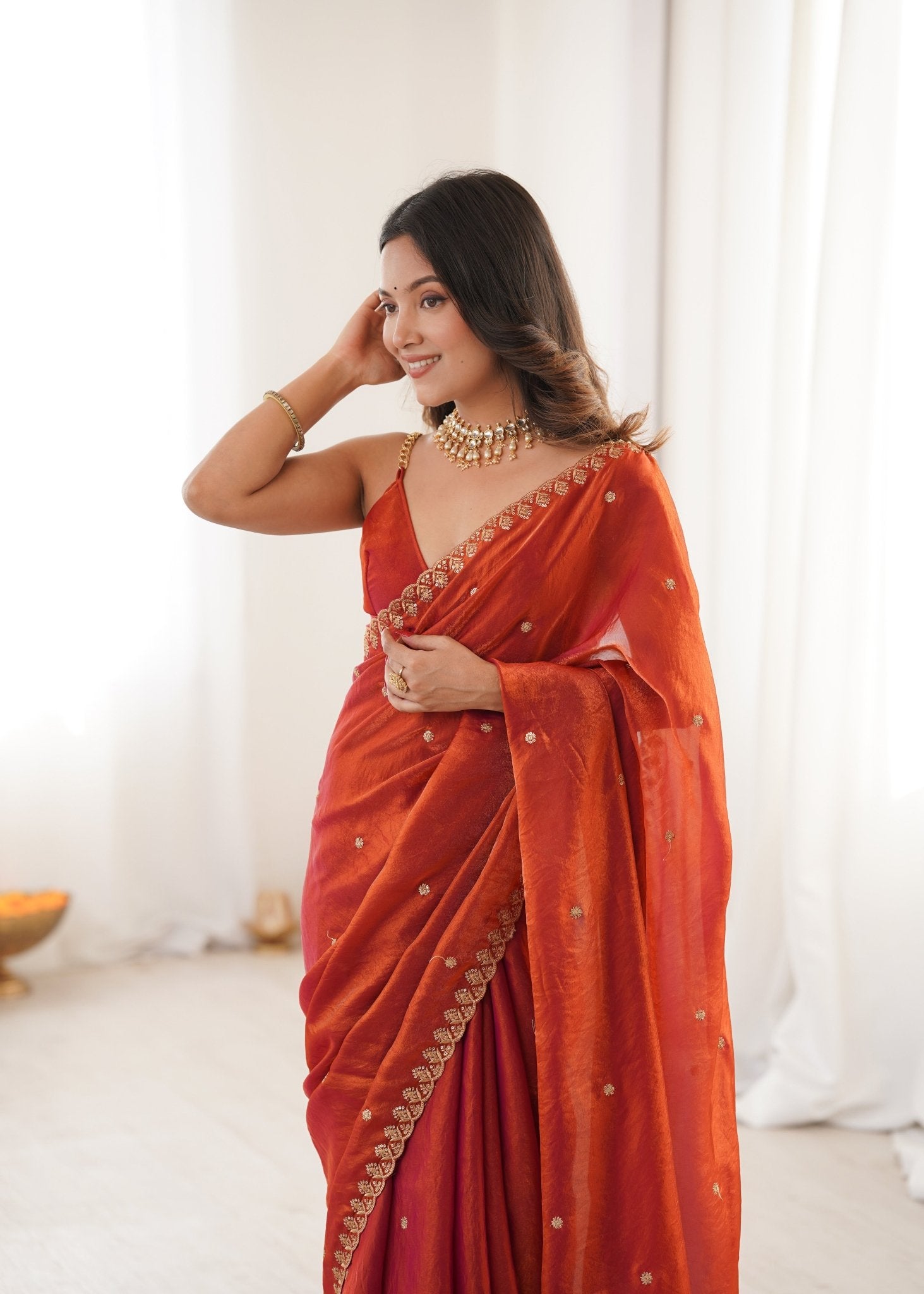 Red Paper Silk Saree - Ressa