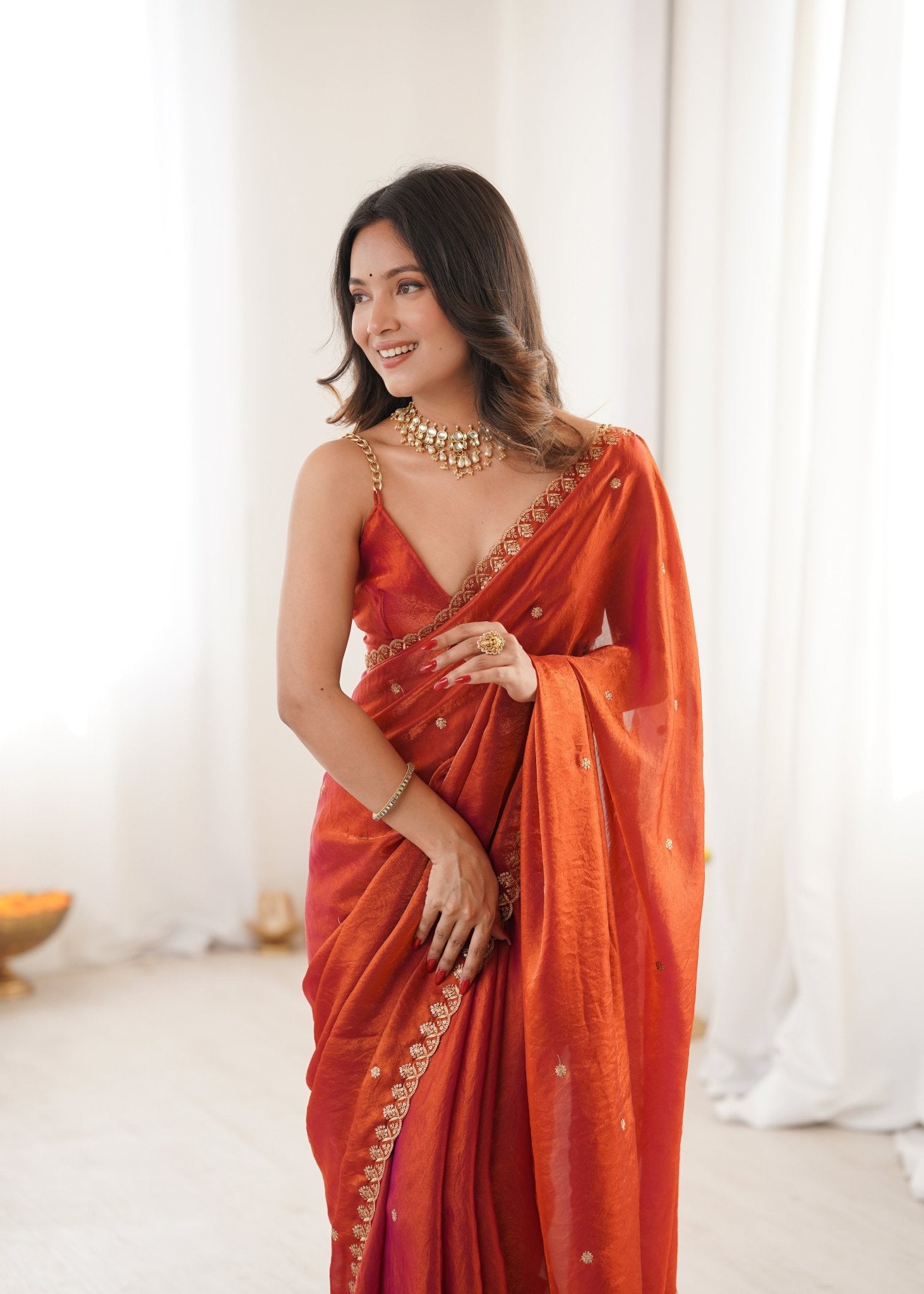 Red Paper Silk Saree - Ressa