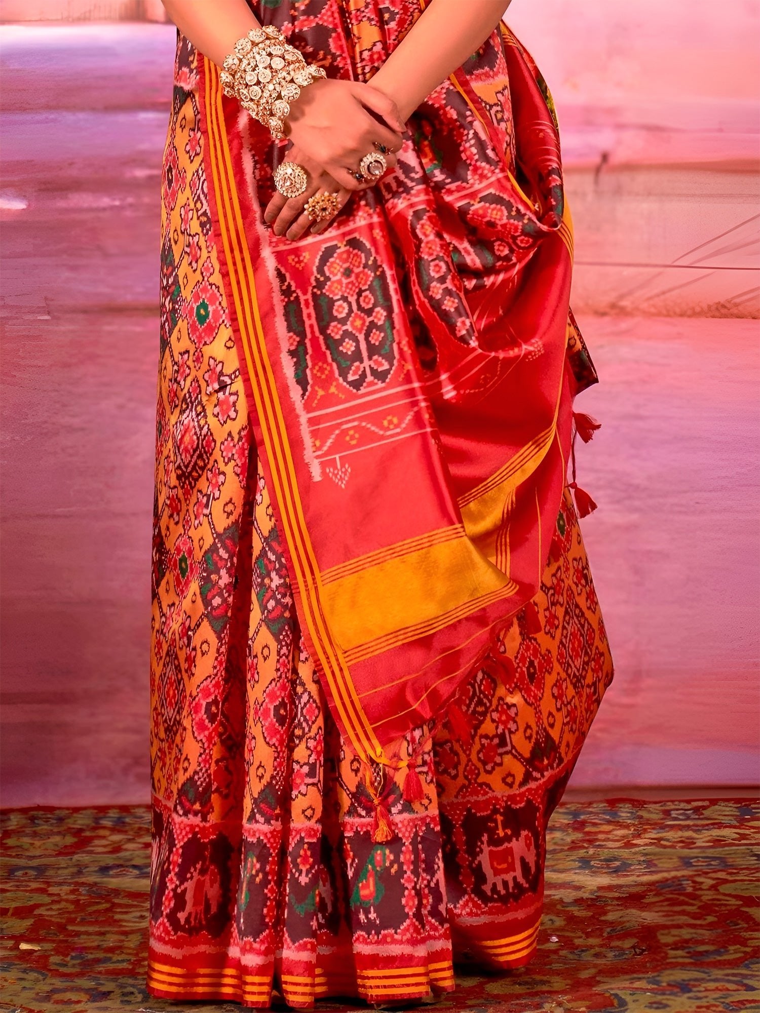 Red Patola Silk Saree with Traditional Motifs - Ressa